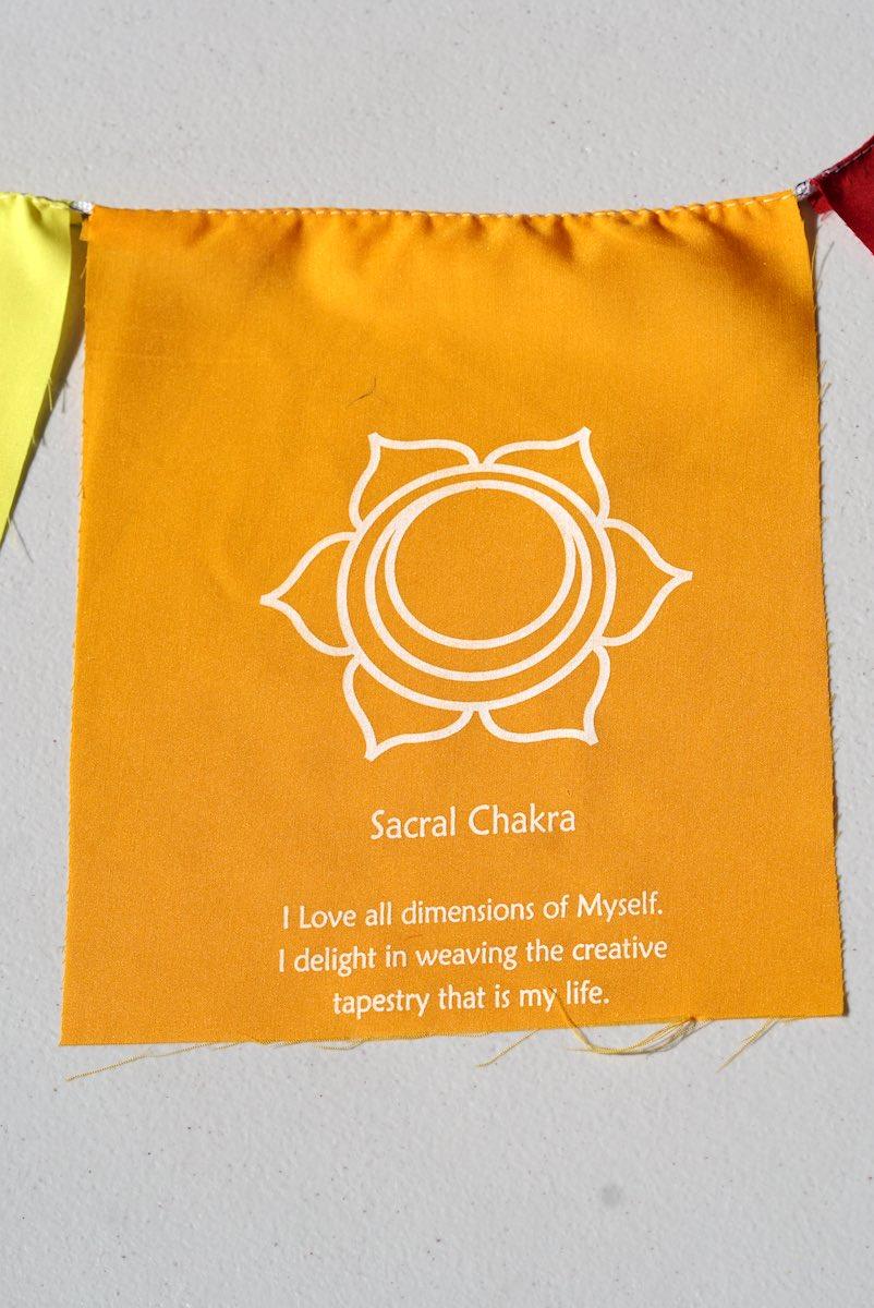 Sacral Chakra with meaning on prayer flag 