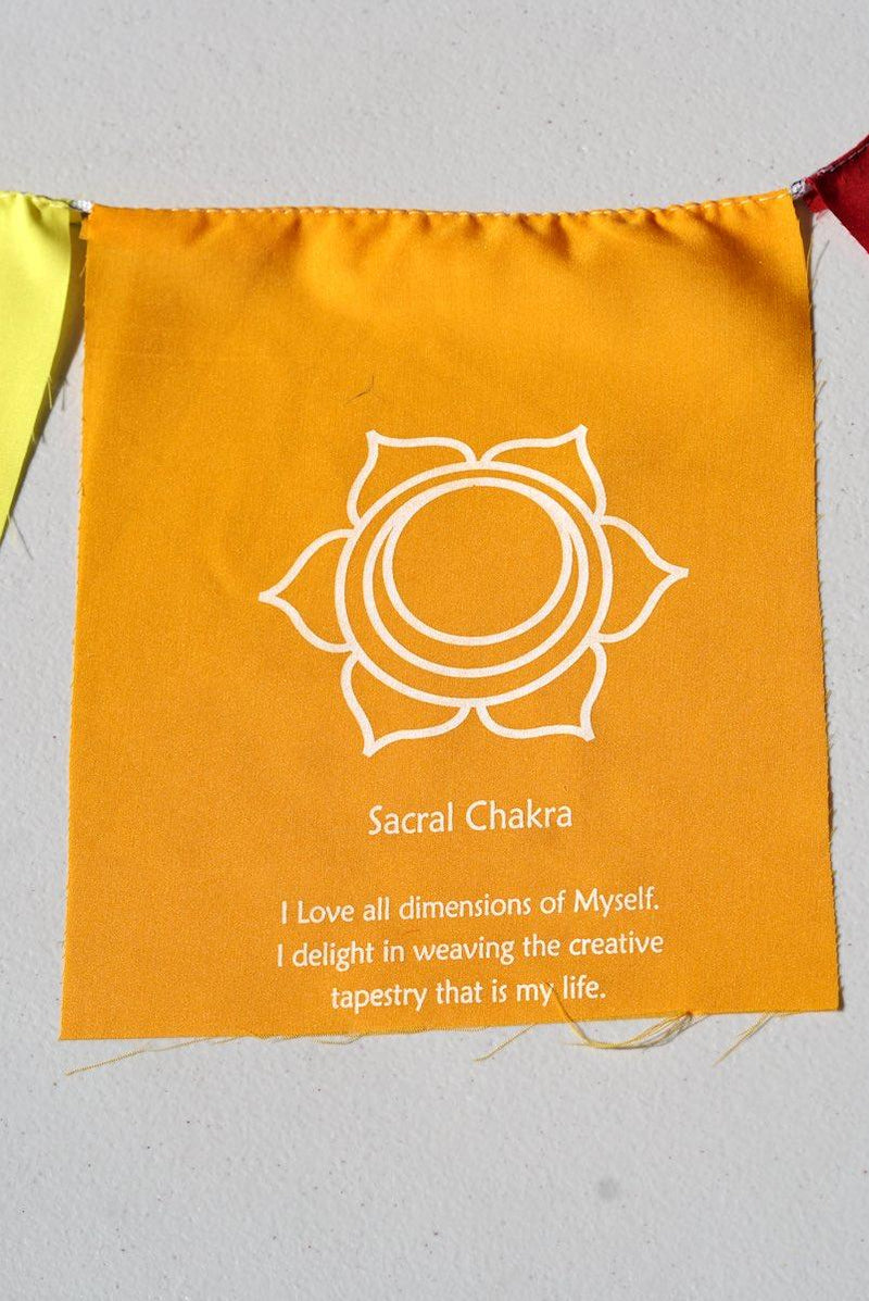 Sacral Chakra with meaning on prayer flag 