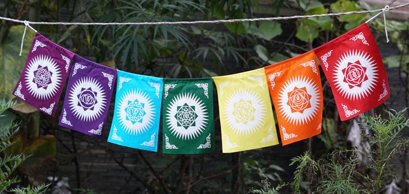 Chakra Frayer Flag hanging on your altar space and garden