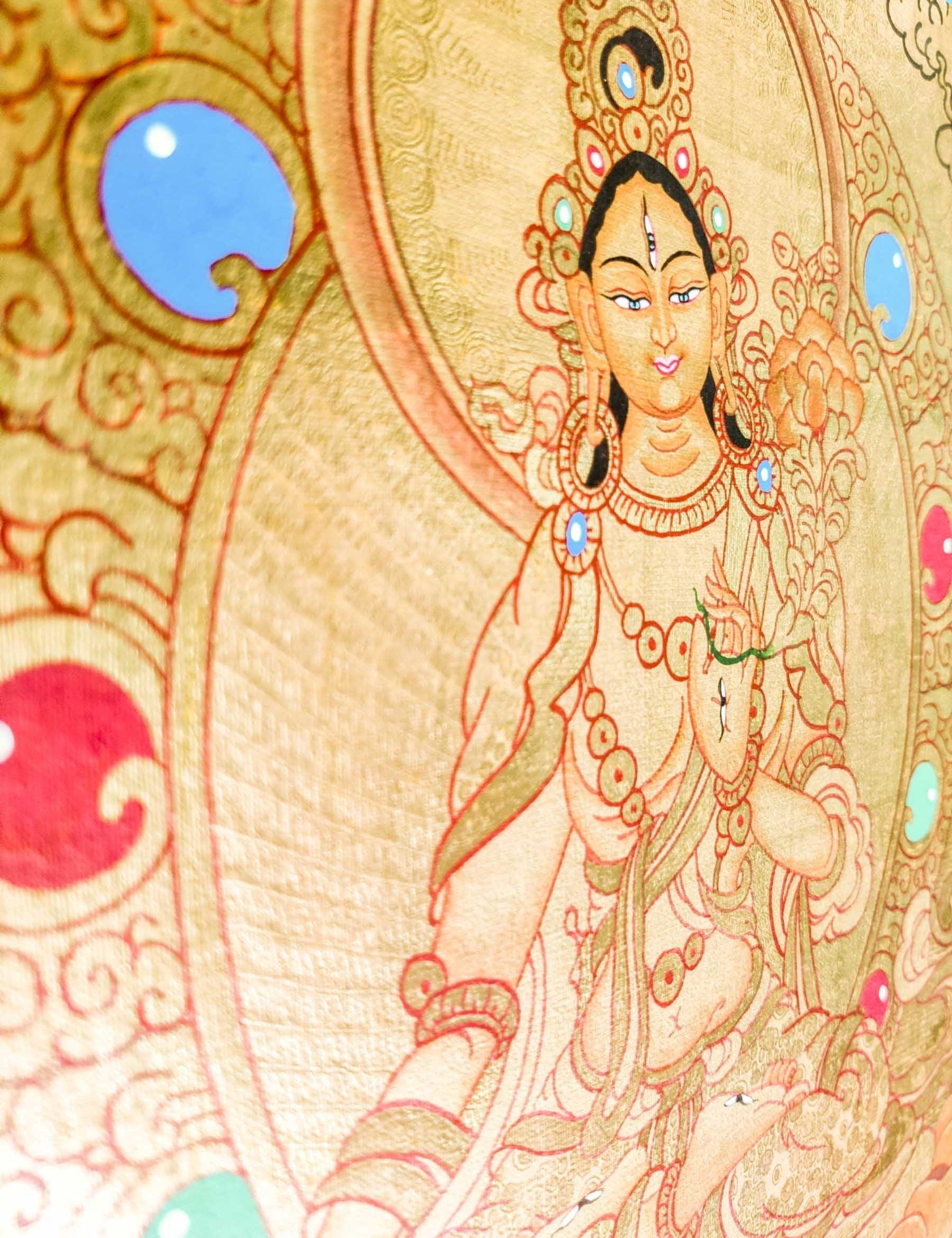 Authentic Handmade White Tara Thangka - Himalayas Shop