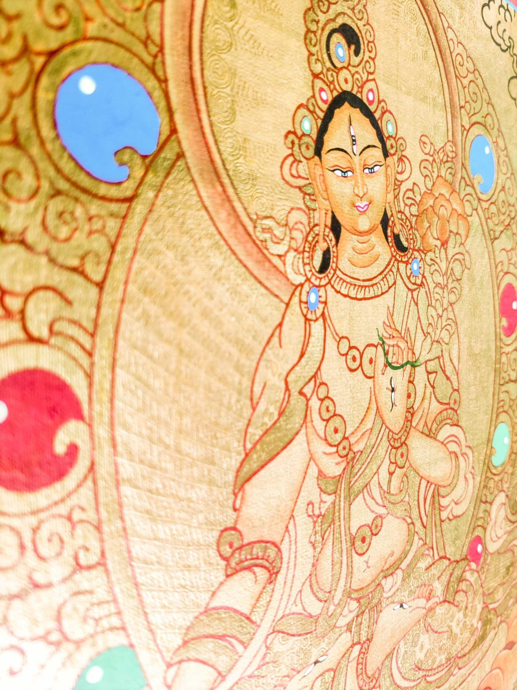 Authentic Handmade White Tara Thangka - Himalayas Shop