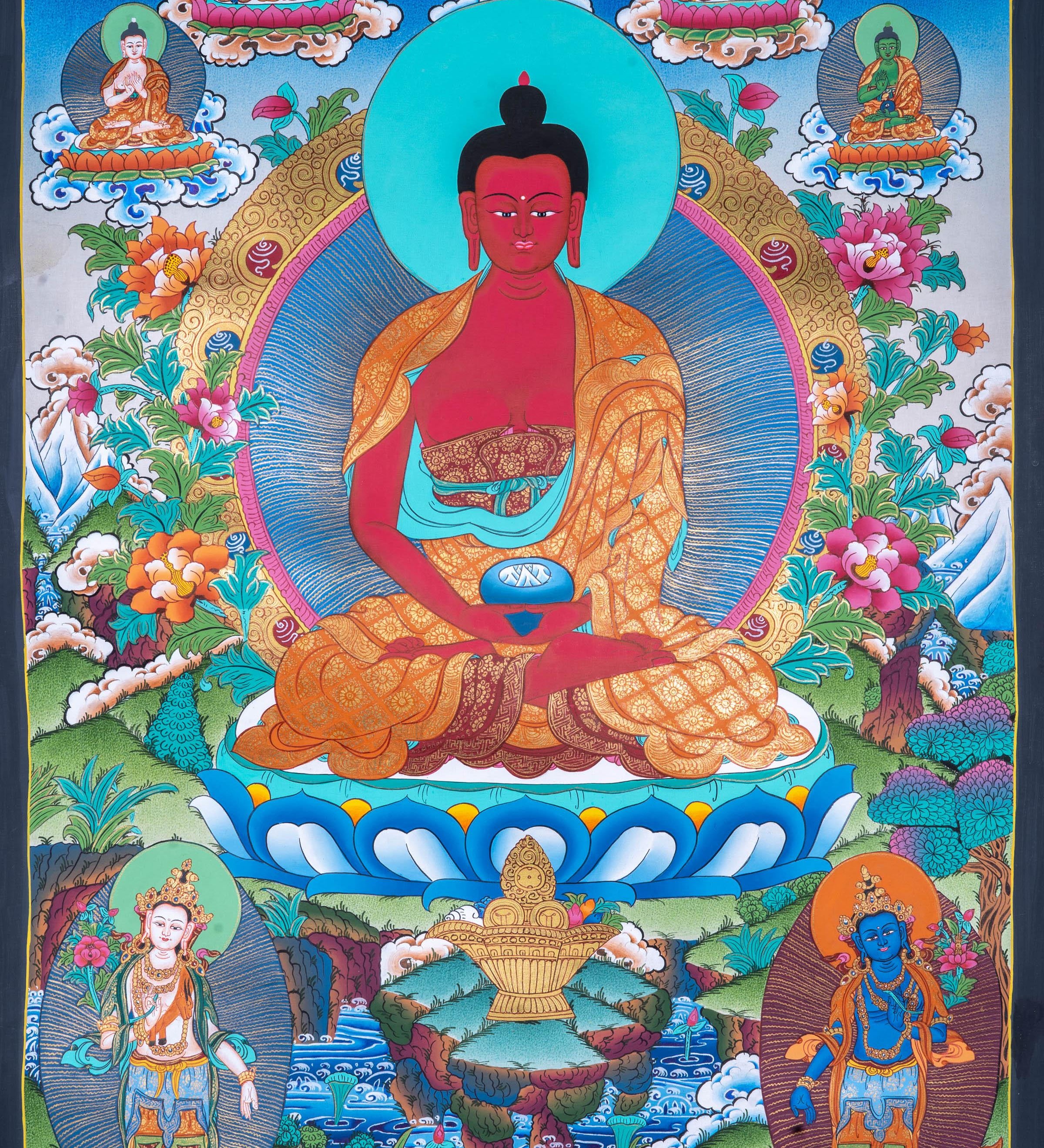 High Quality Handmade Amitayu Buddha Thangka - Himalayas Shop