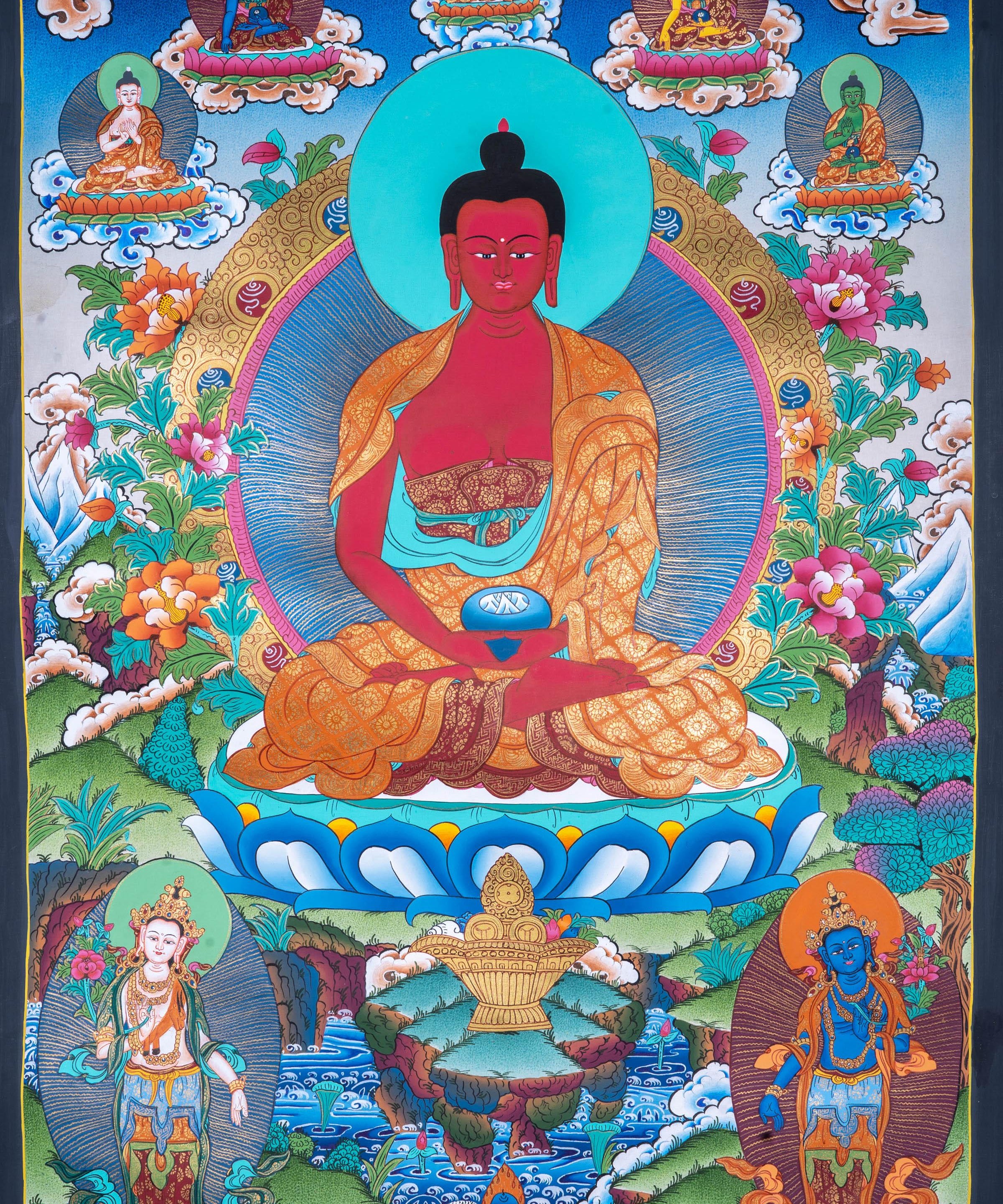 High Quality Handmade Amitayu Buddha Thangka - Himalayas Shop