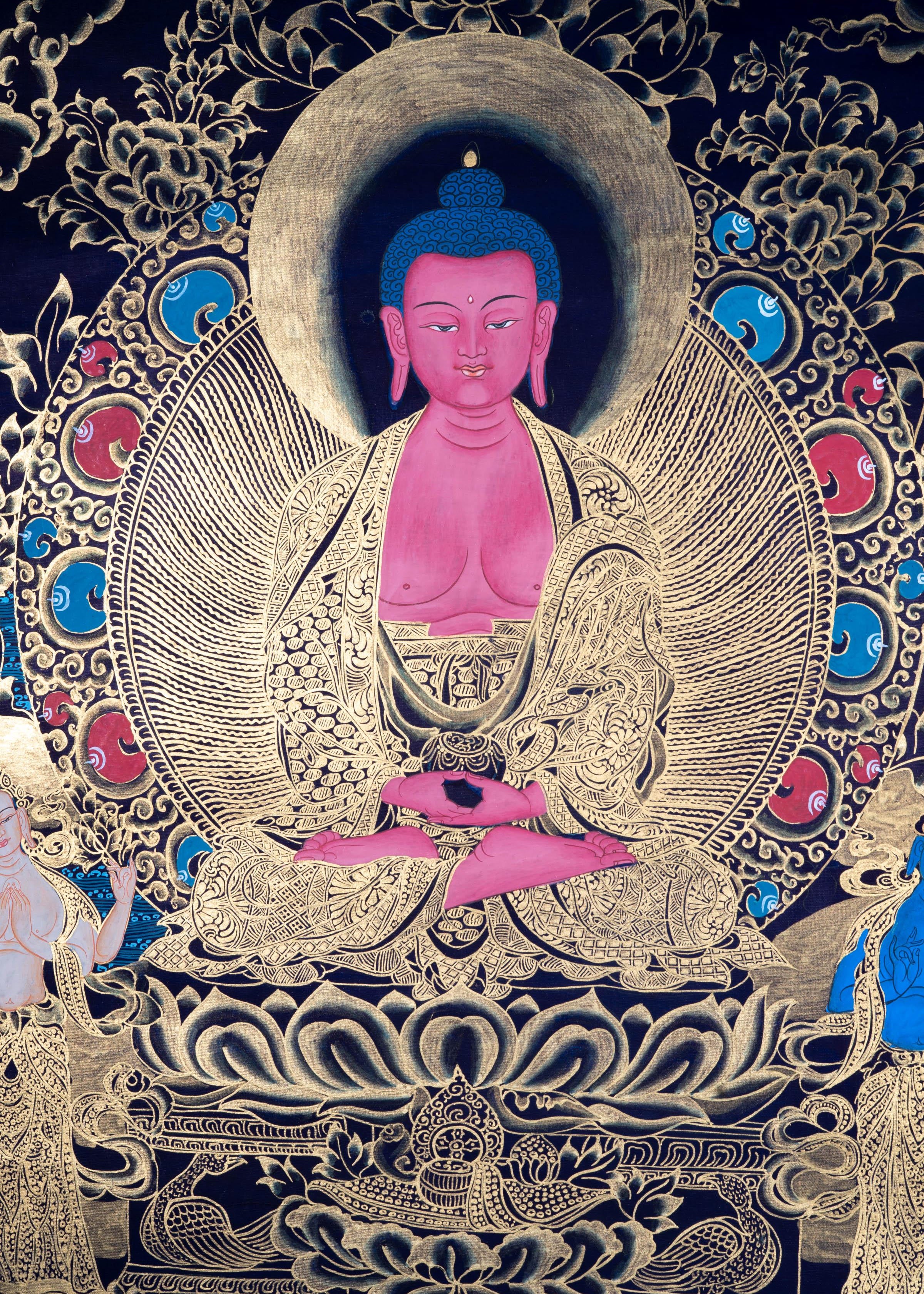 Hand made Authentic  Amitabha Buddha Thangka - Himalayas Shop