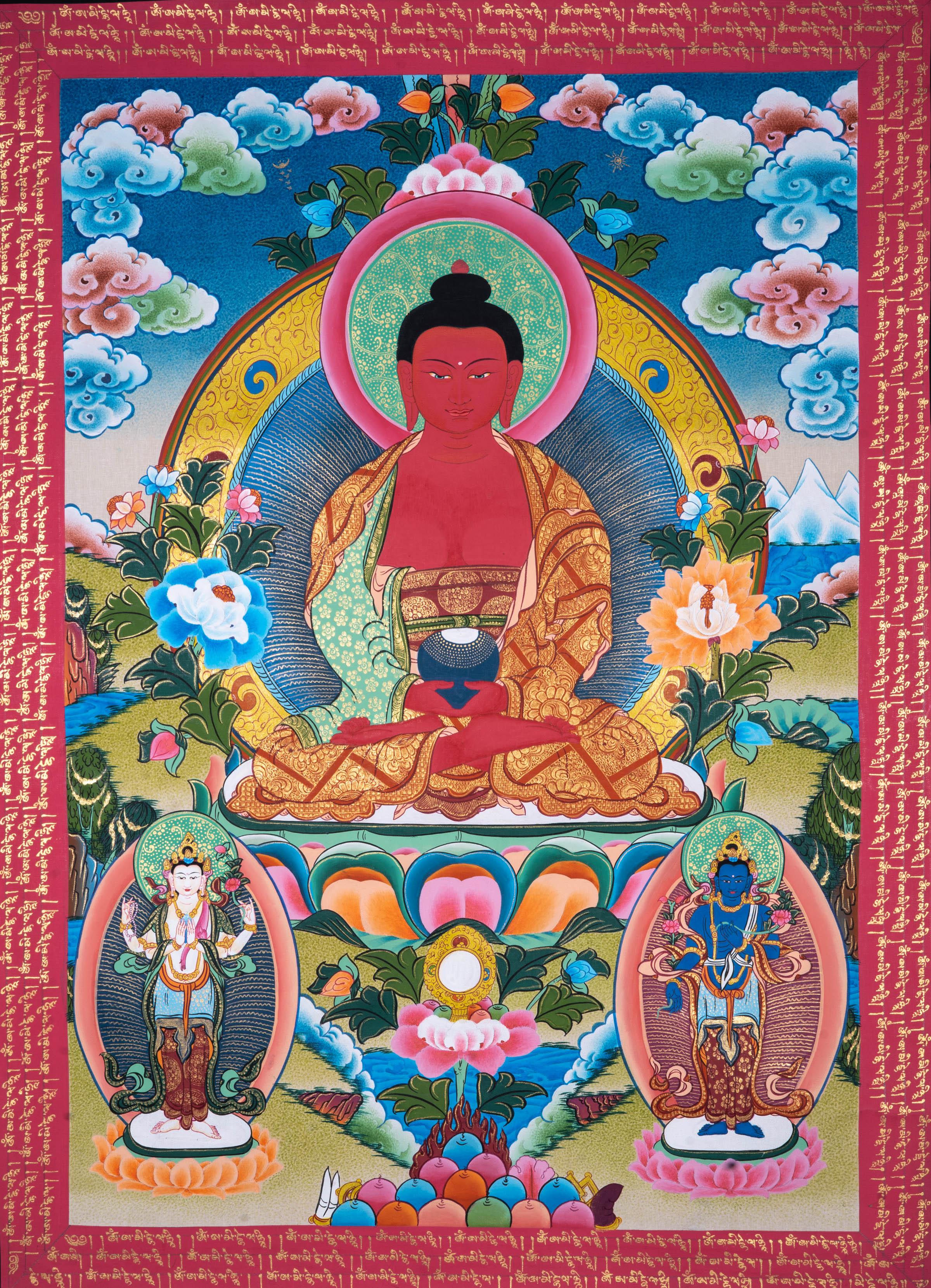 Handmade Amitabha Buddha Thangka painting - Himalayas Shop