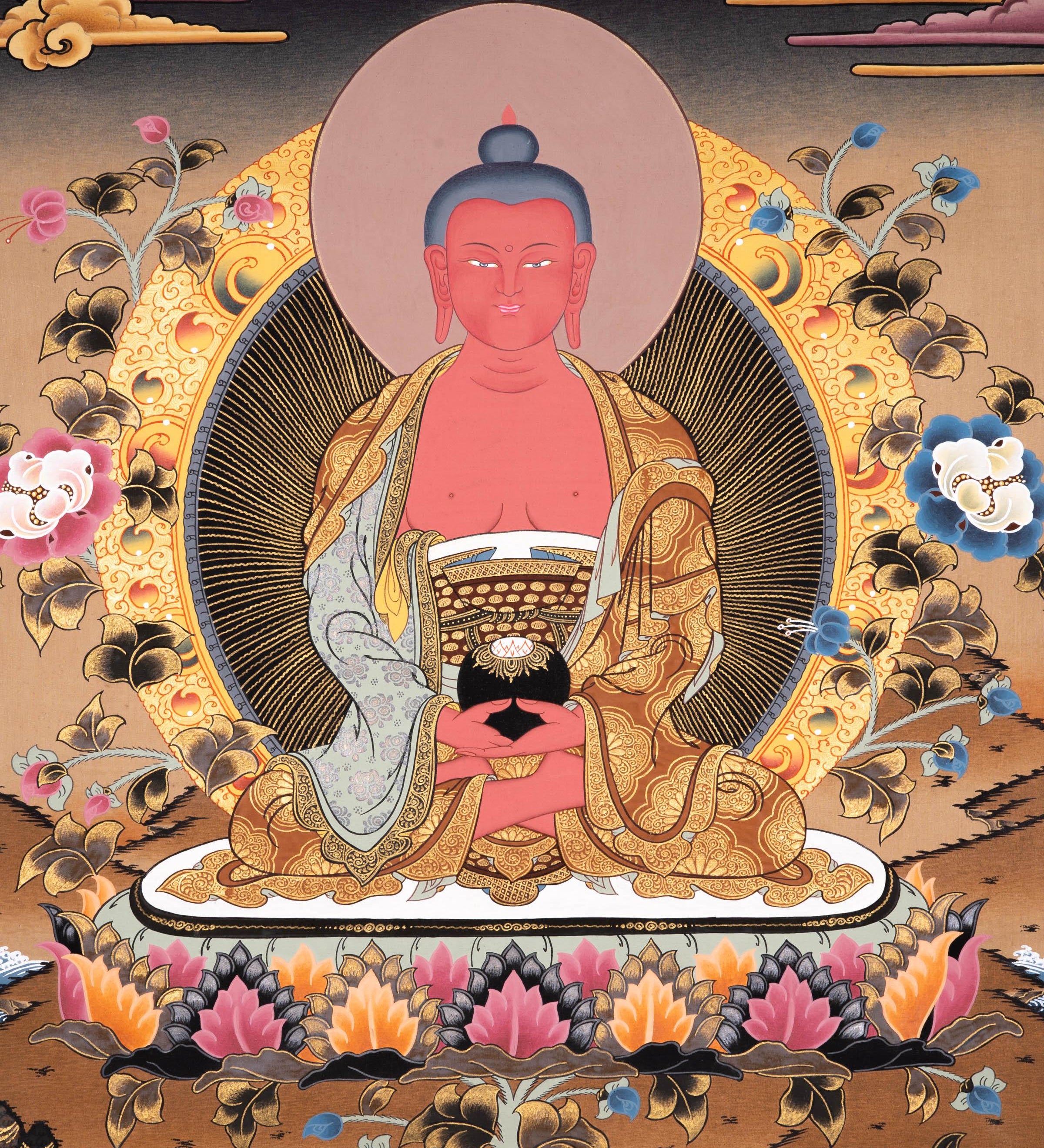 Authentic Handmade Amitabha Buddha Tibetan Thangka Art
