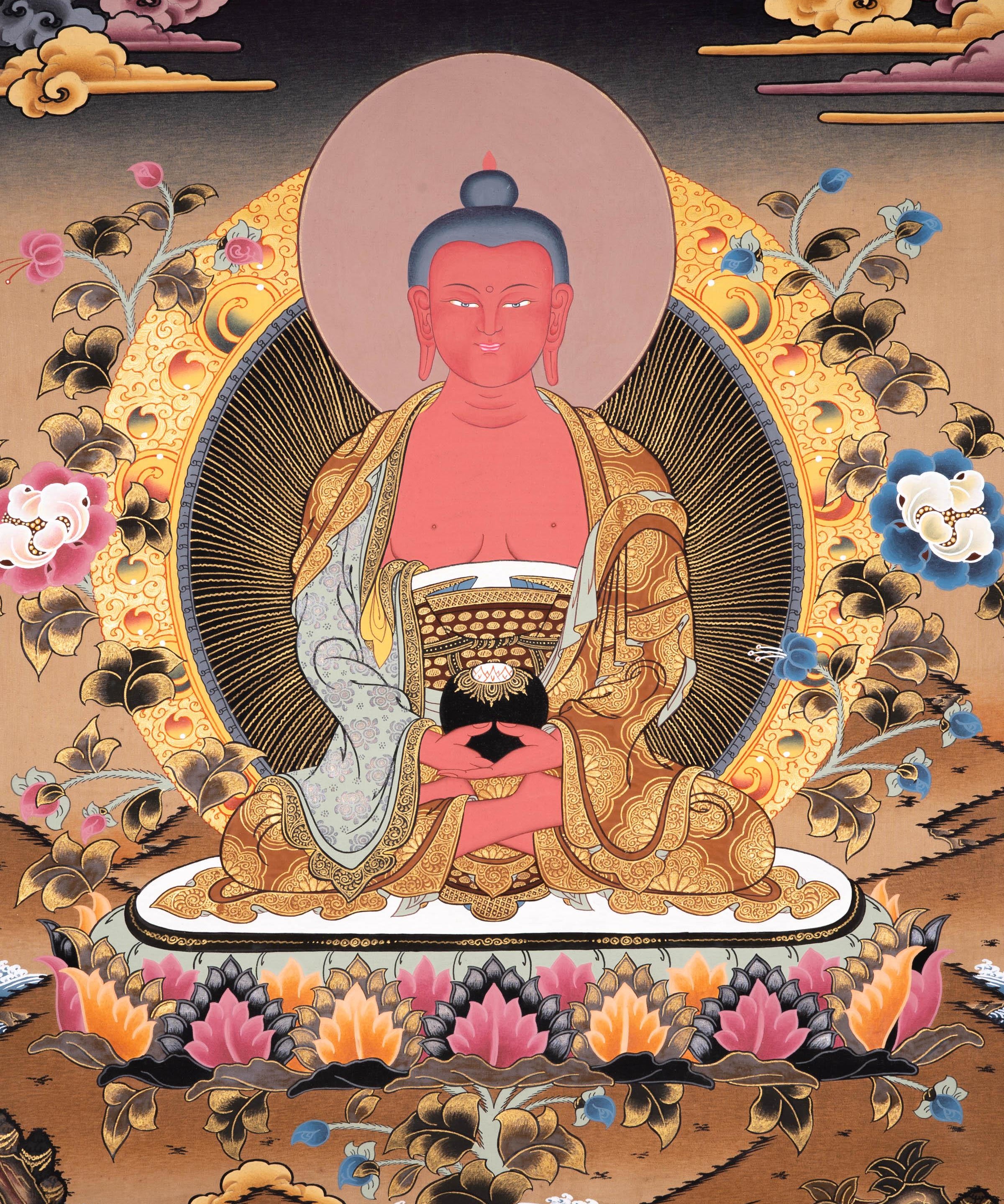 Authentic Handmade Amitabha Buddha Tibetan Thangka Art