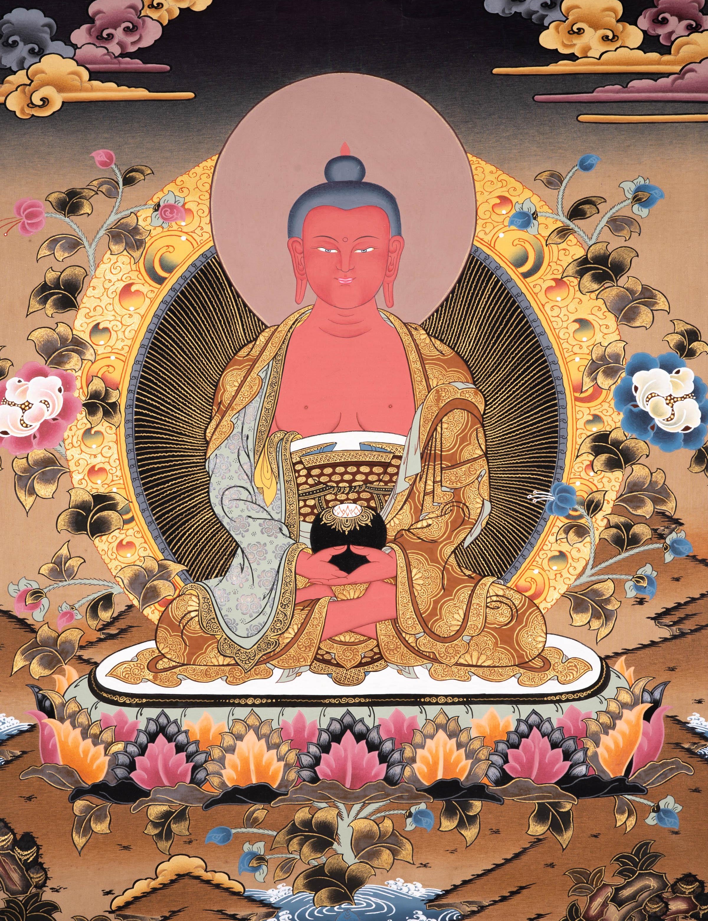Authentic Handmade Amitabha Buddha Tibetan Thangka Art