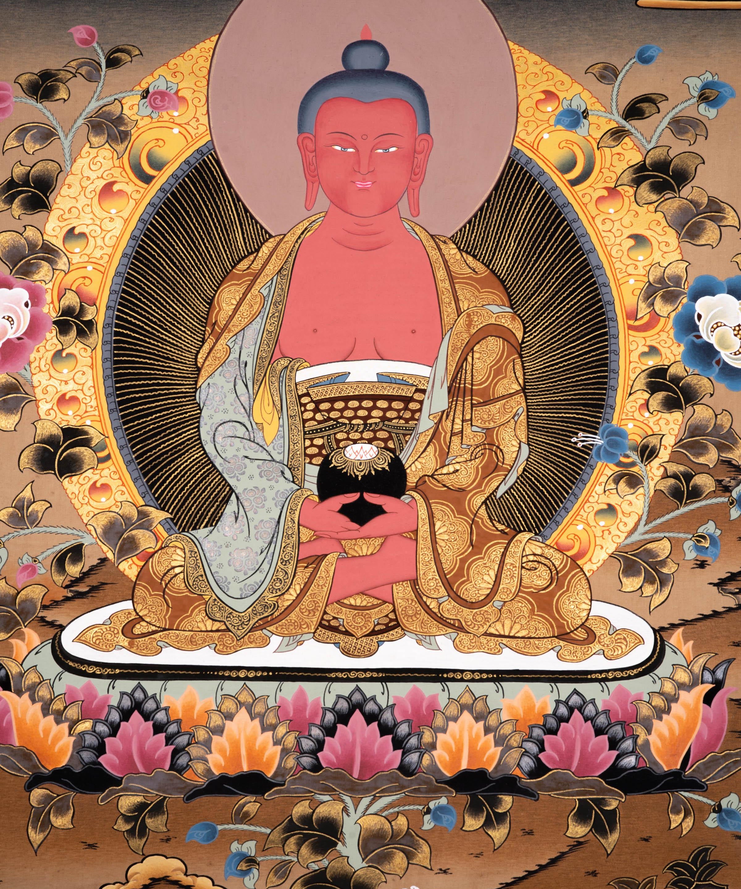 Authentic Handmade Amitabha Buddha Tibetan Thangka Art - Himalayas Shop