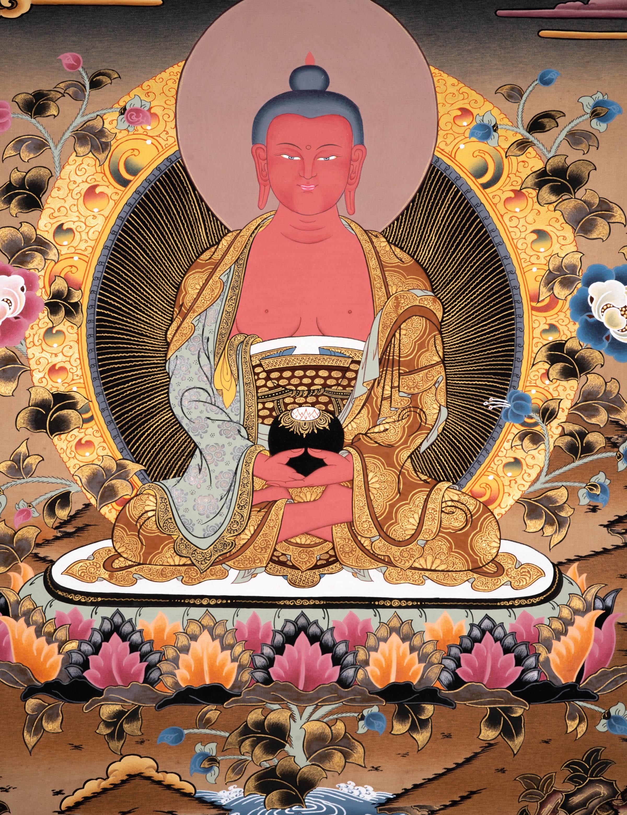 Authentic Handmade Amitabha Buddha Tibetan Thangka Art - Himalayas Shop