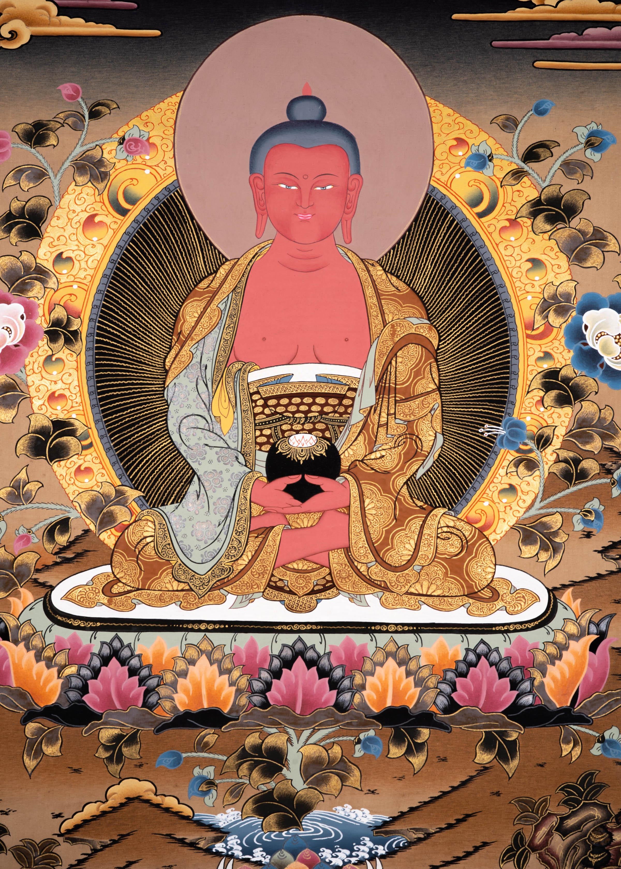 Authentic Handmade Amitabha Buddha Tibetan Thangka Art - Himalayas Shop