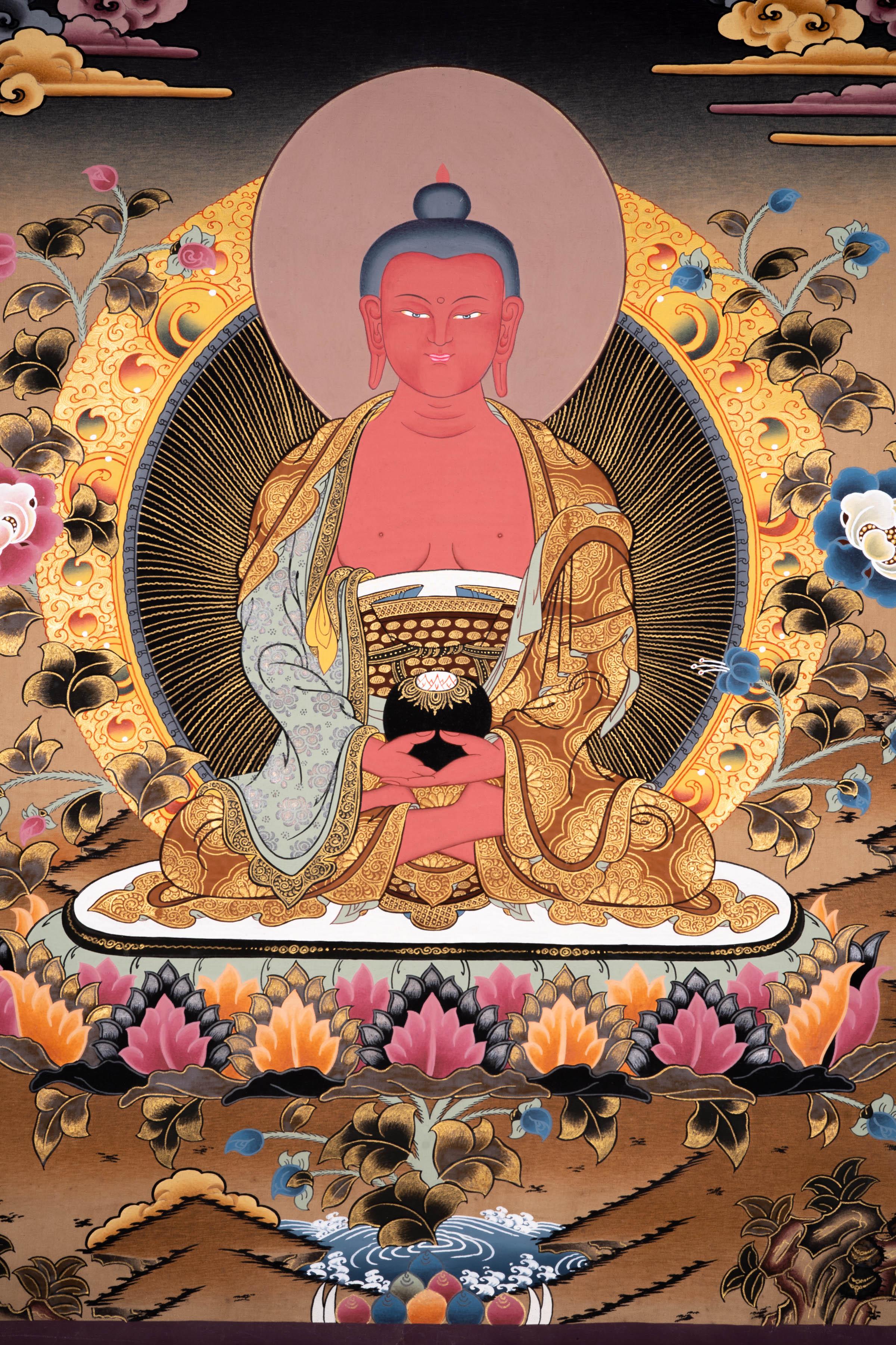 Authentic Handmade Amitabha Buddha Tibetan Thangka Art - Himalayas Shop
