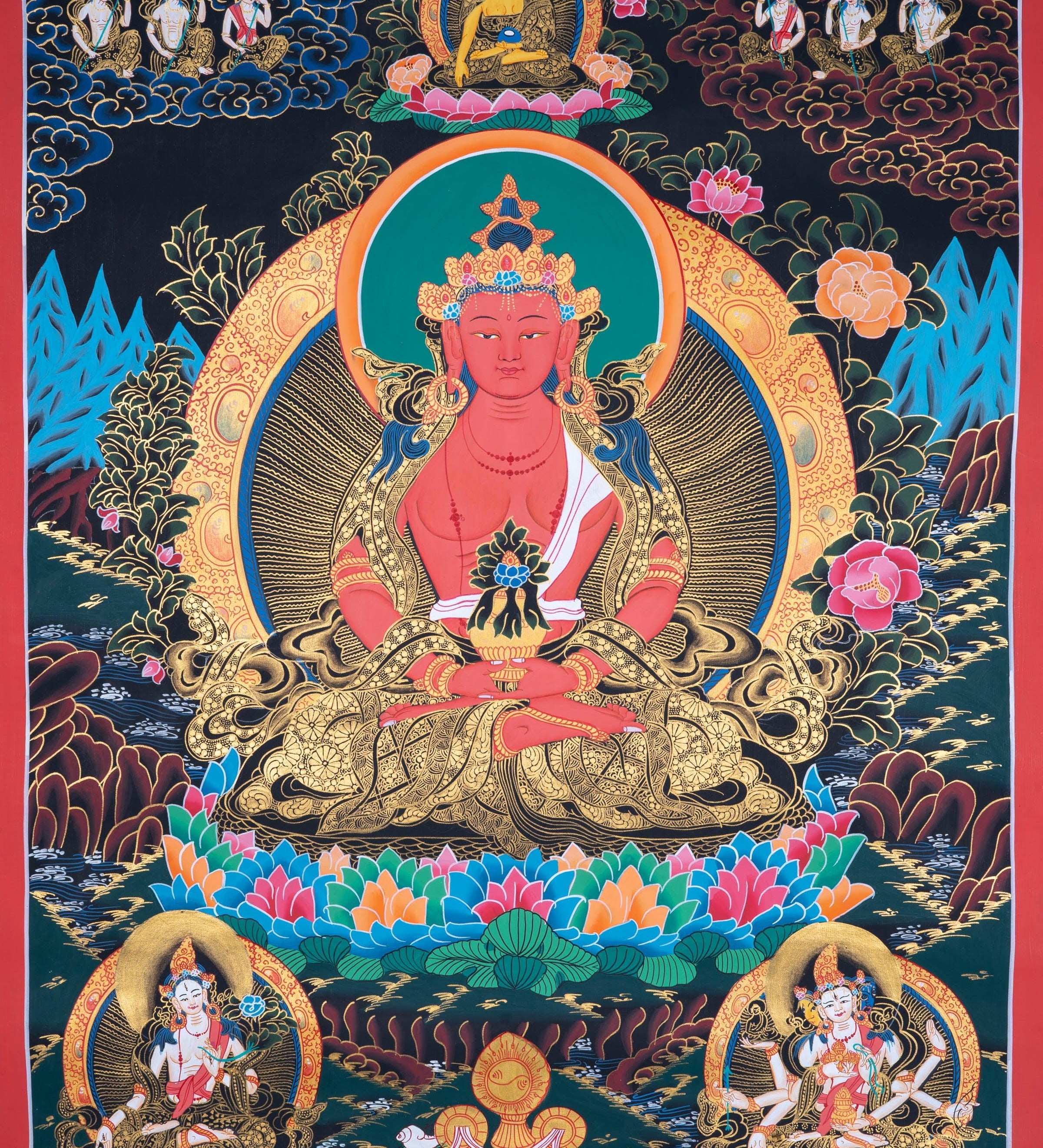 Authentic Amitabha Buddha | Long Life Buddha Thangka - Himalayas Shop