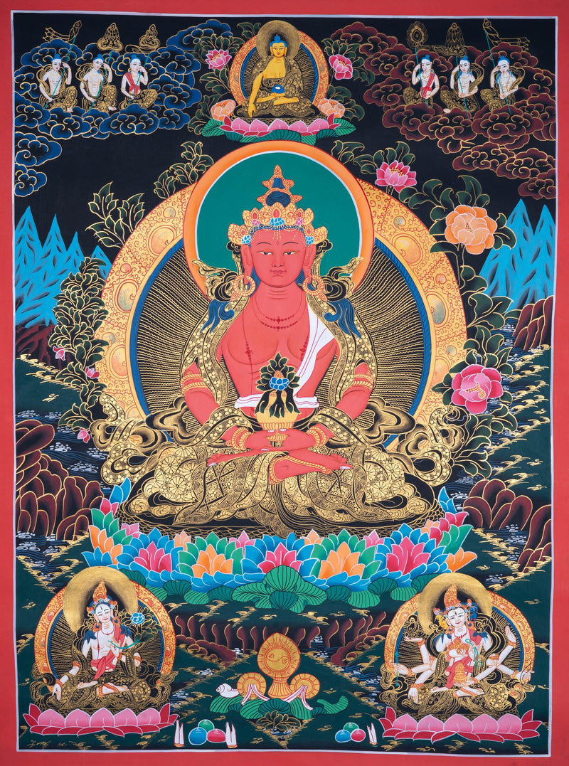 Authentic Amitabha Buddha | Long Life Buddha Thangka - Himalayas Shop