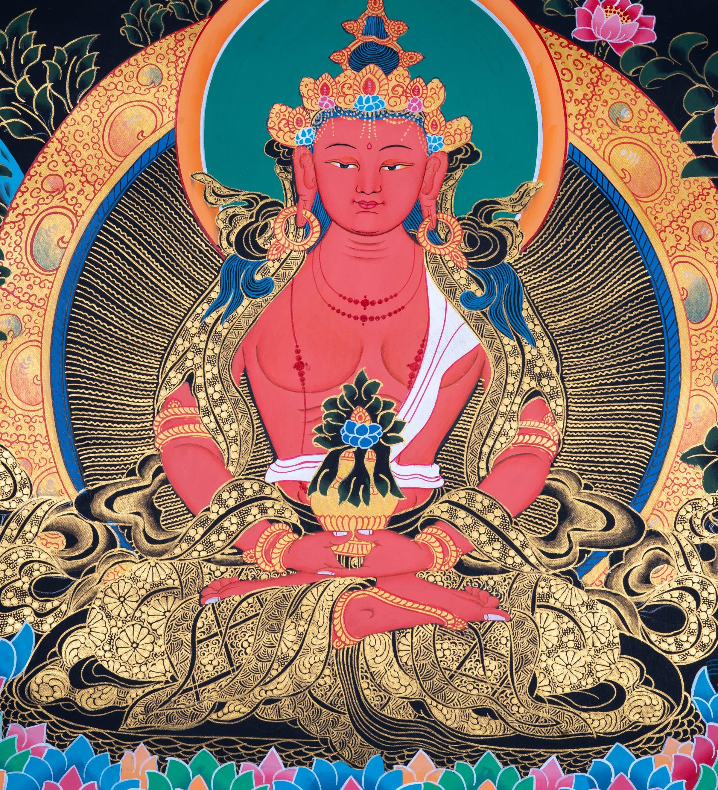 Authentic Amitabha Buddha | Long Life Buddha Thangka - Himalayas Shop
