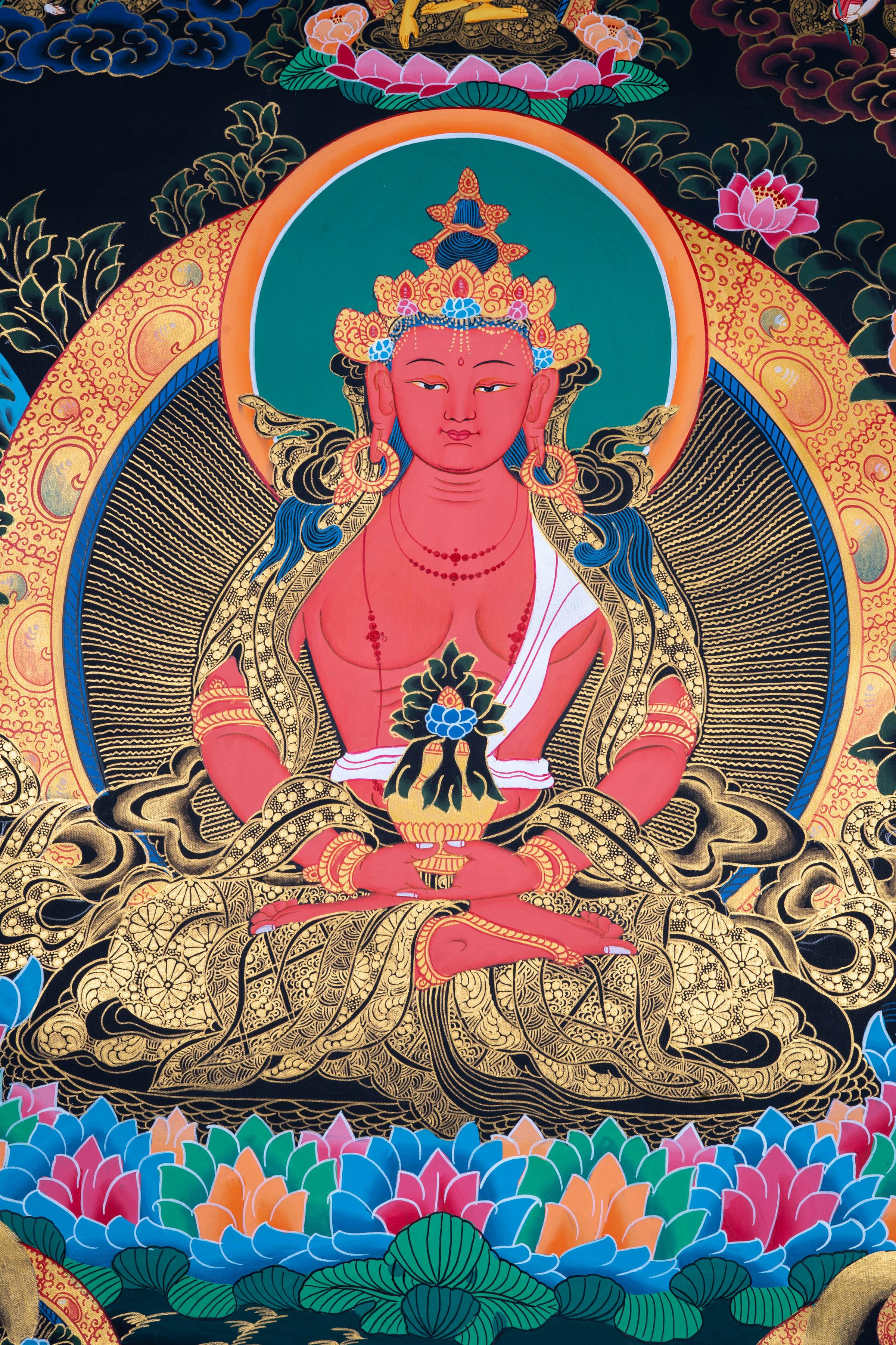 Authentic Amitabha Buddha | Long Life Buddha Thangka - Himalayas Shop