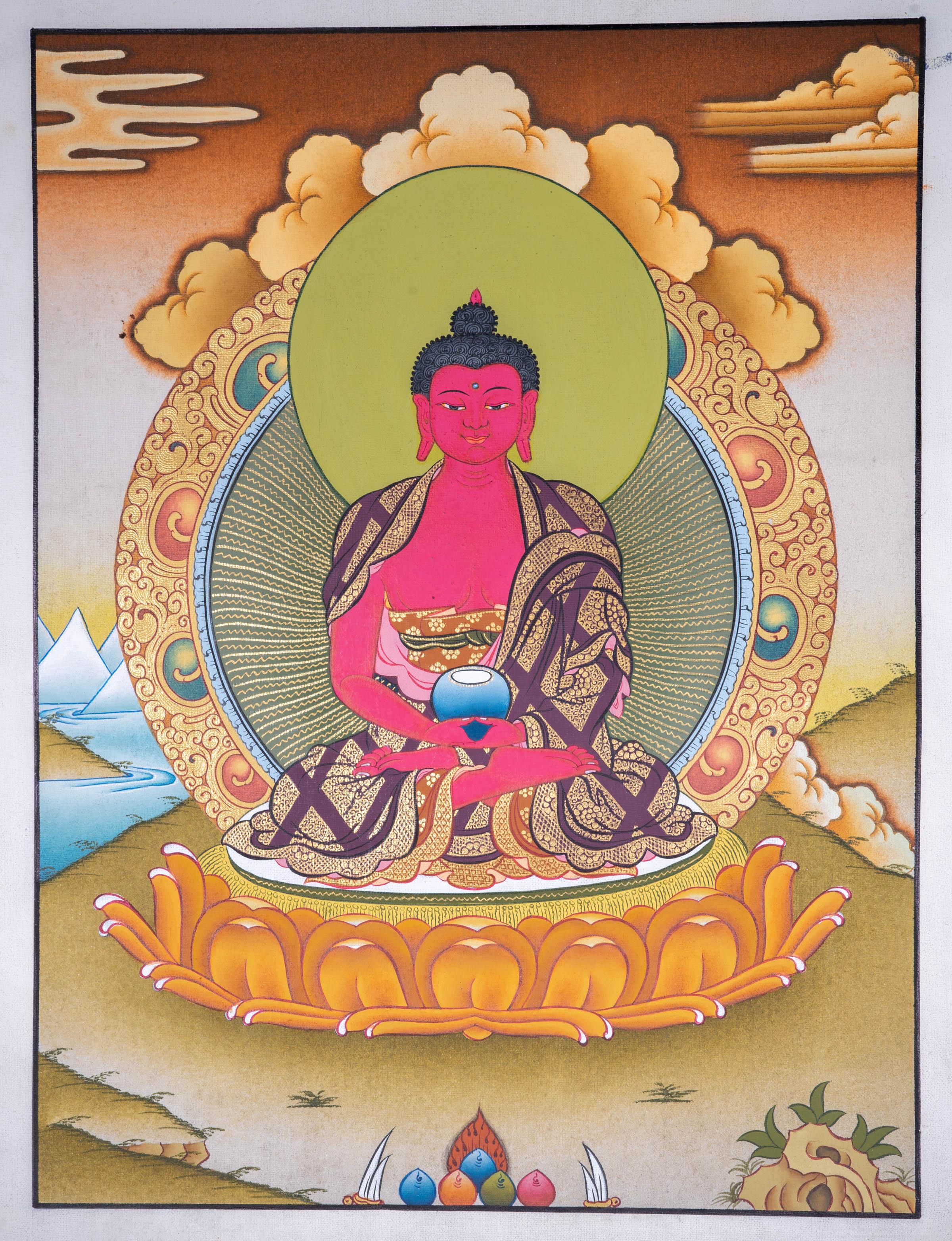 Handmade Amitabha Buddha Tibetan Thangka Art - Himalayas Shop