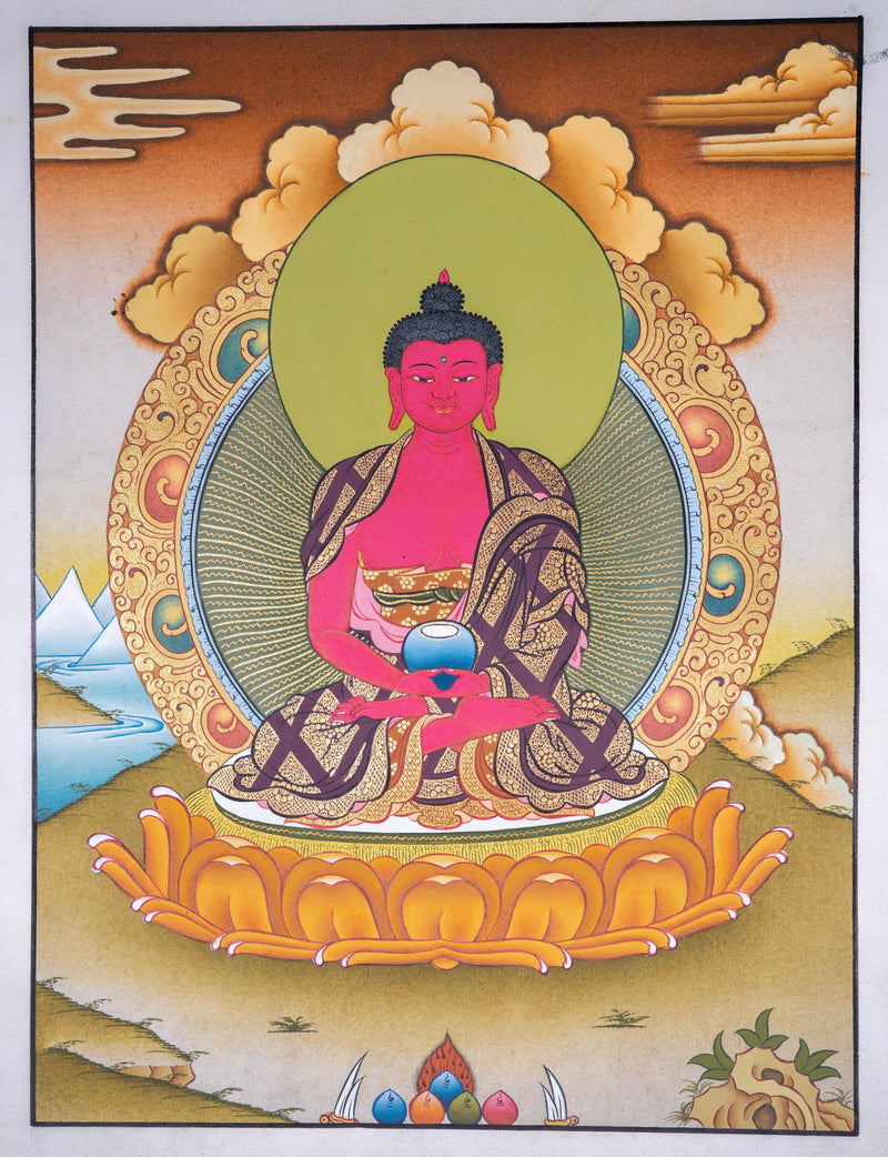 Handmade Amitabha Buddha Tibetan Thangka Art - Himalayas Shop
