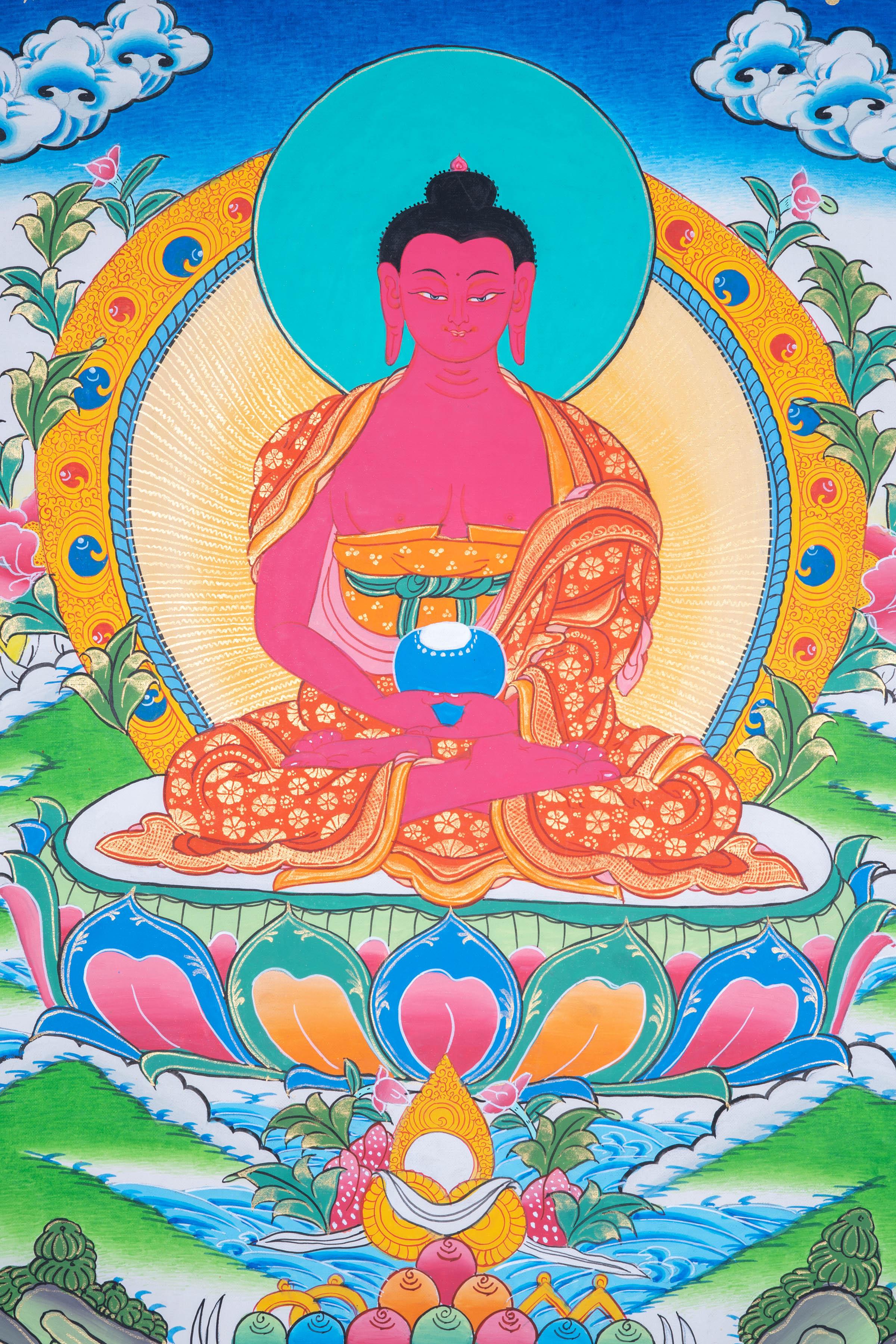 Red & Gold Amitabha Buddha Thangka art - Himalayas Shop