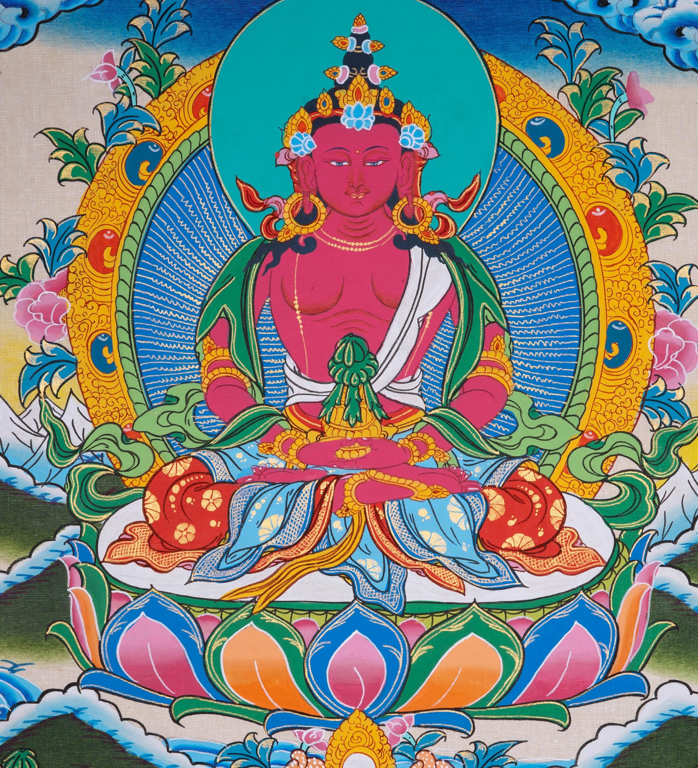 Hand made Authentic Amitayus Buddha Thangka Painting - Himalayas Shop