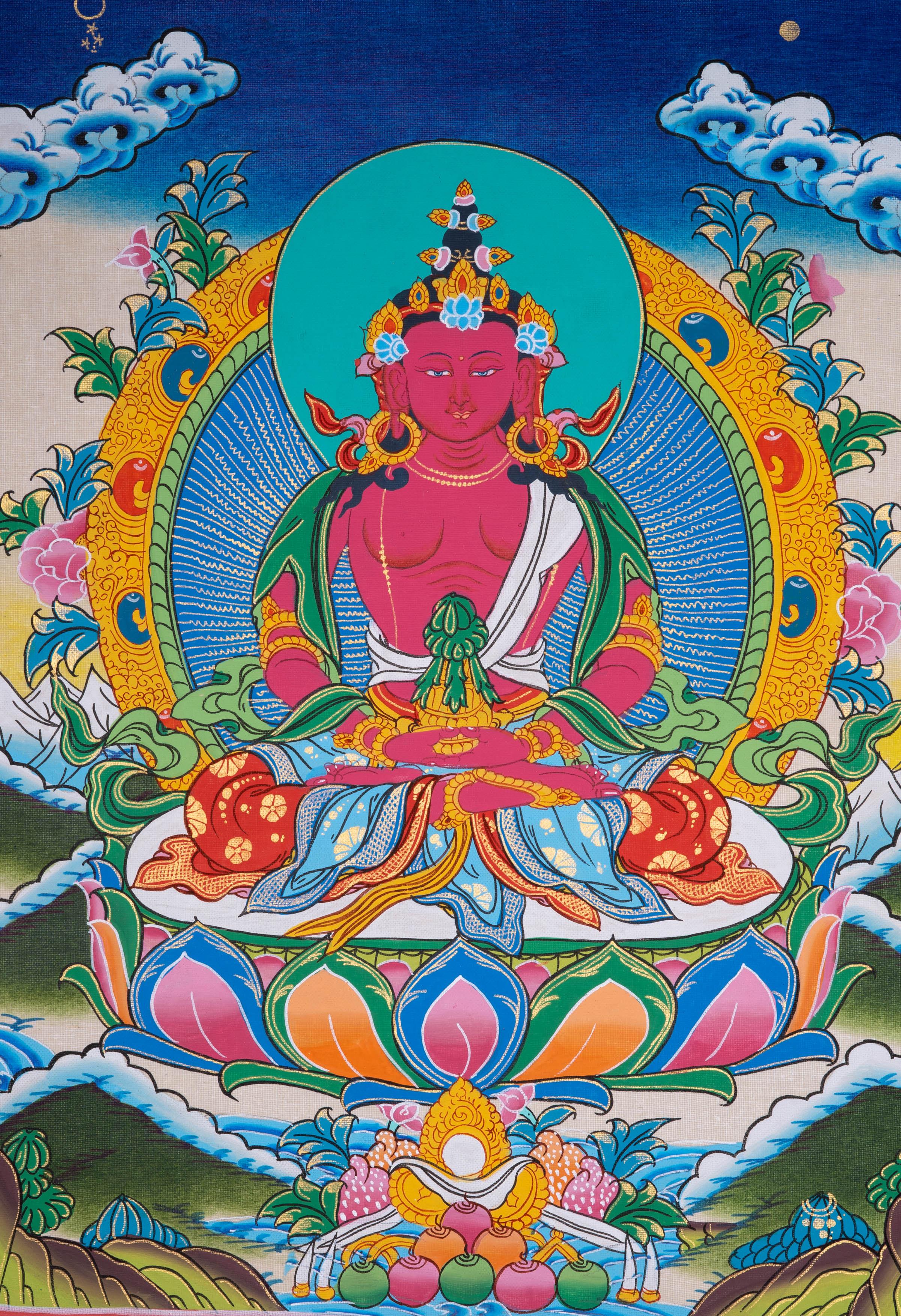 Hand made Authentic Amitayus Buddha Thangka Painting - Himalayas Shop