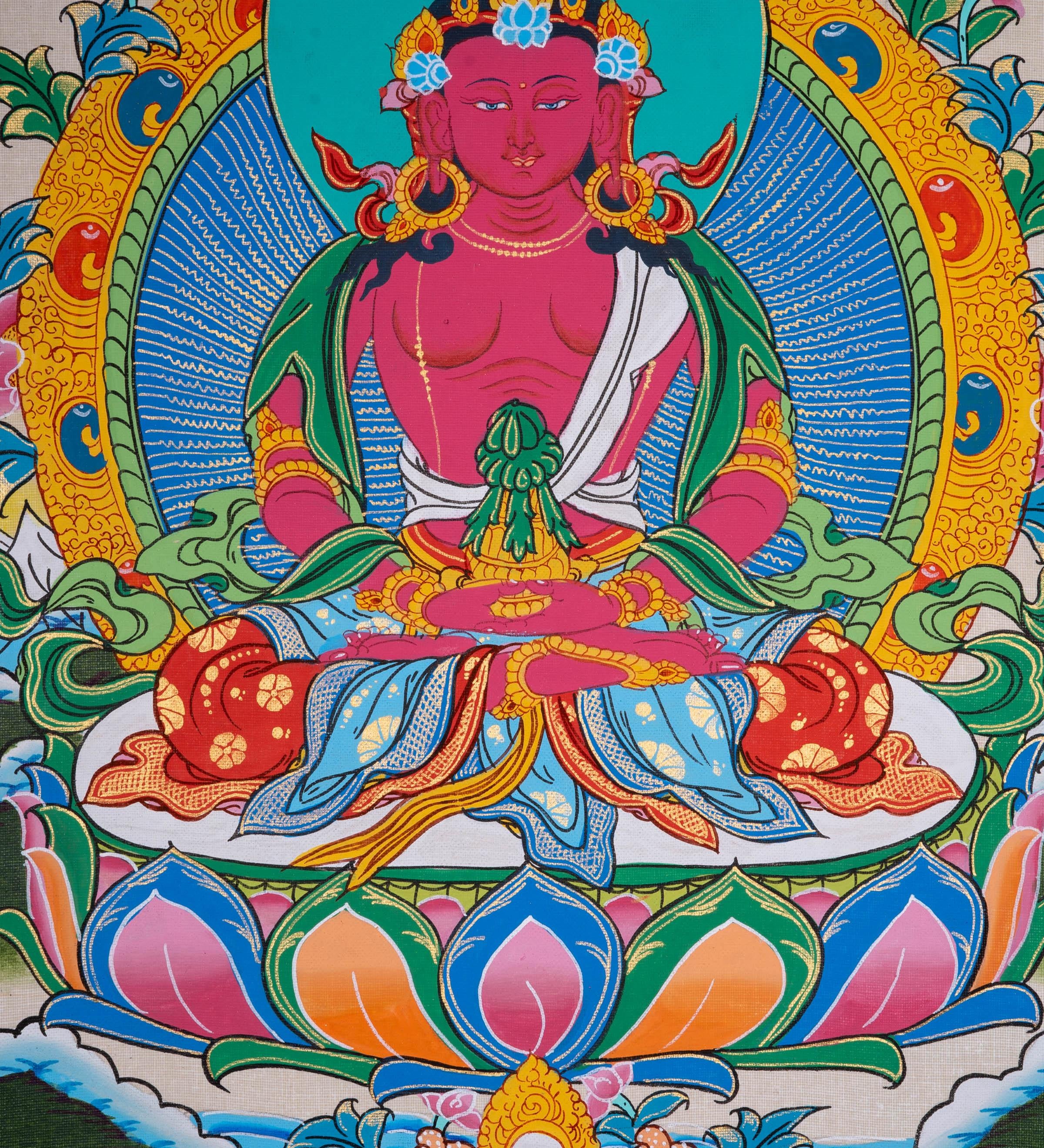 Hand made Authentic Amitayus Buddha Thangka Painting - Himalayas Shop
