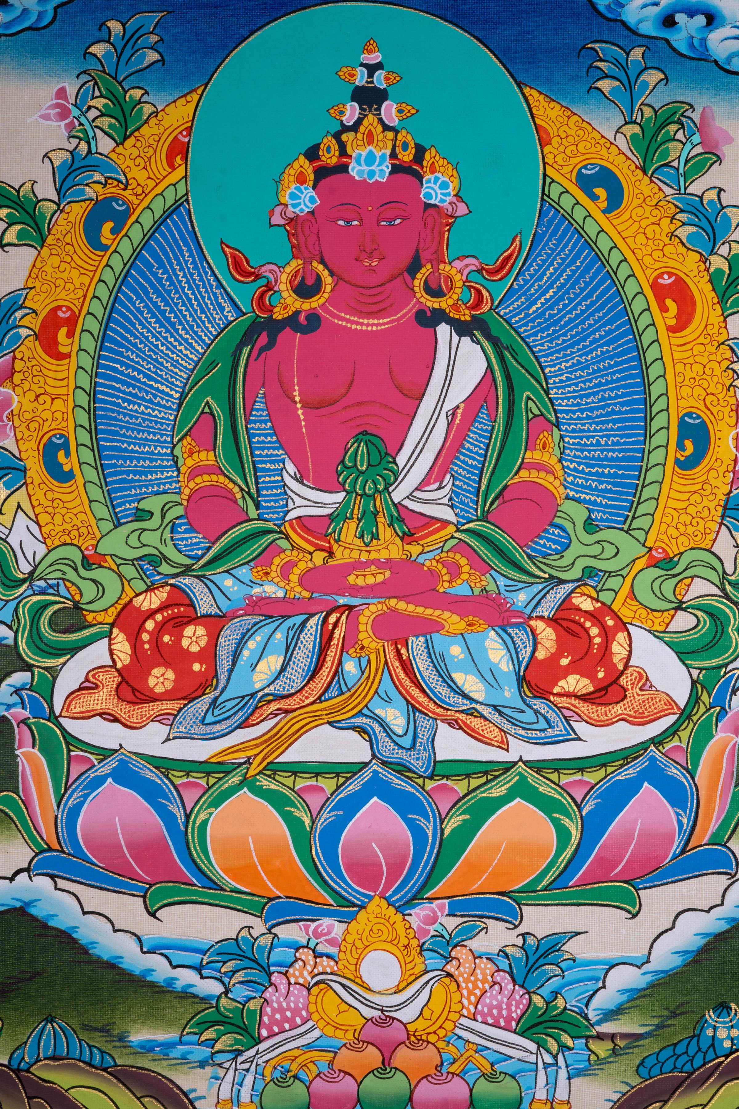 Hand made Authentic Amitayus Buddha Thangka Painting - Himalayas Shop