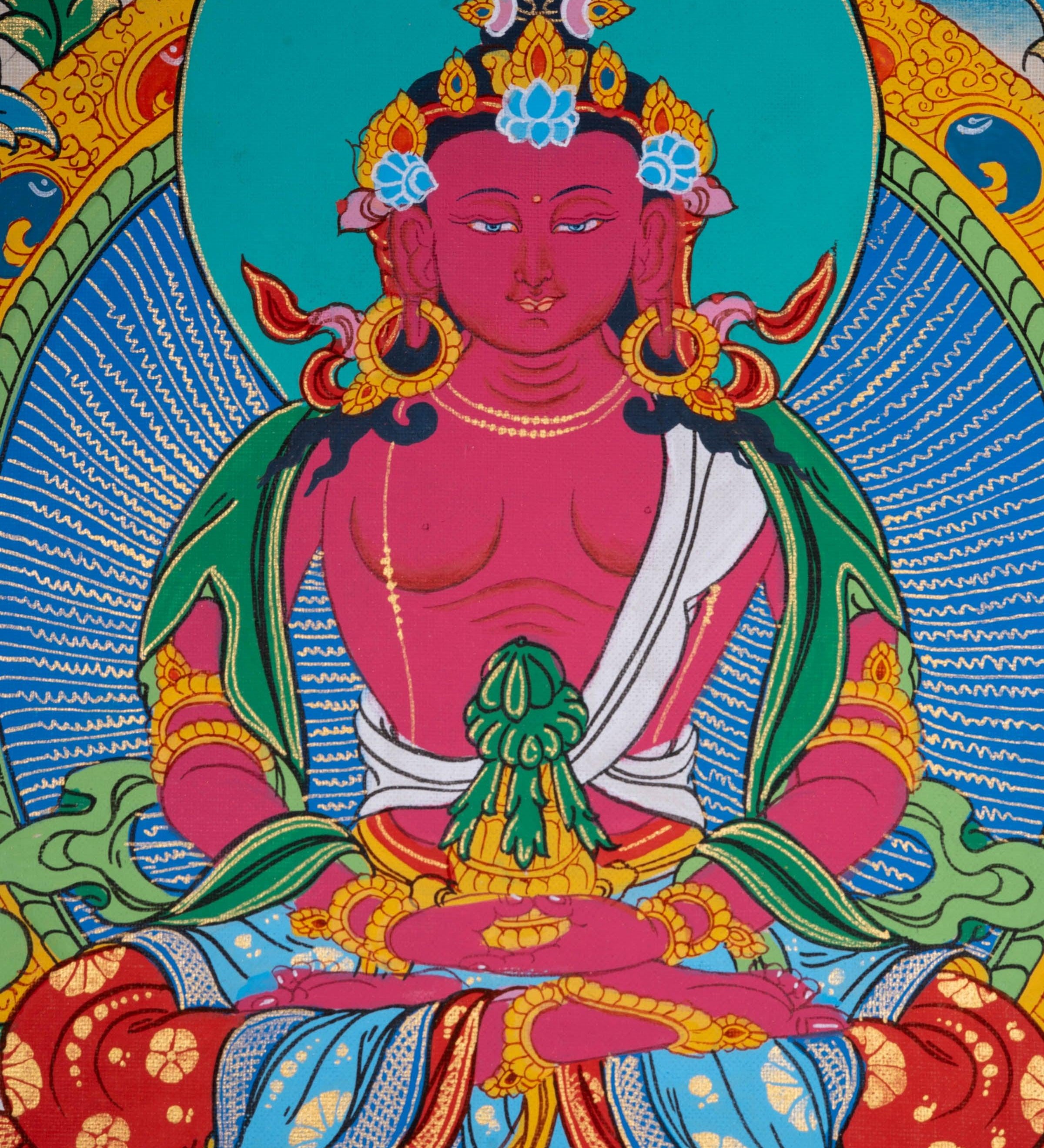 Hand made Authentic Amitayus Buddha Thangka Painting - Himalayas Shop