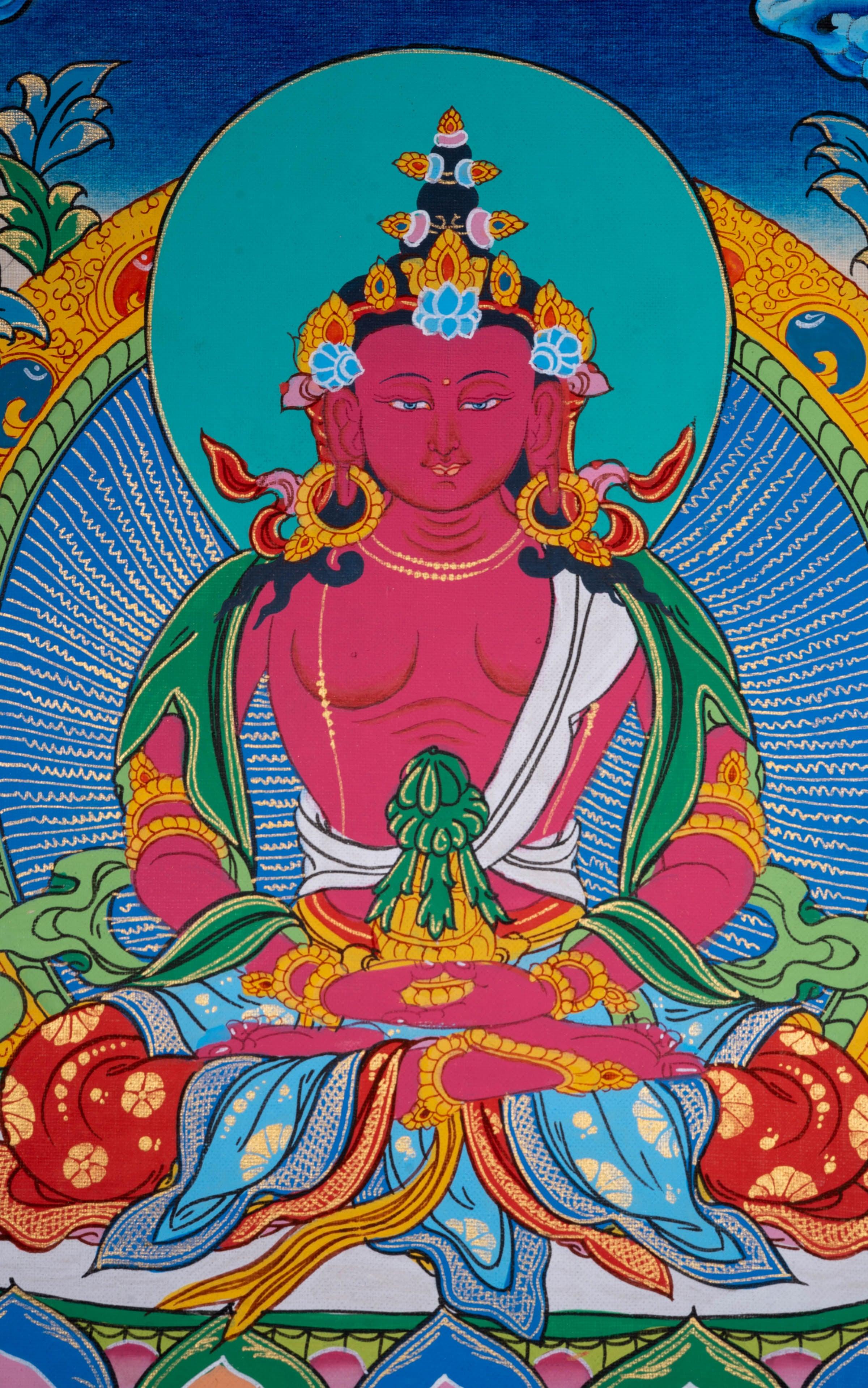 Hand made Authentic Amitayus Buddha Thangka Painting - Himalayas Shop