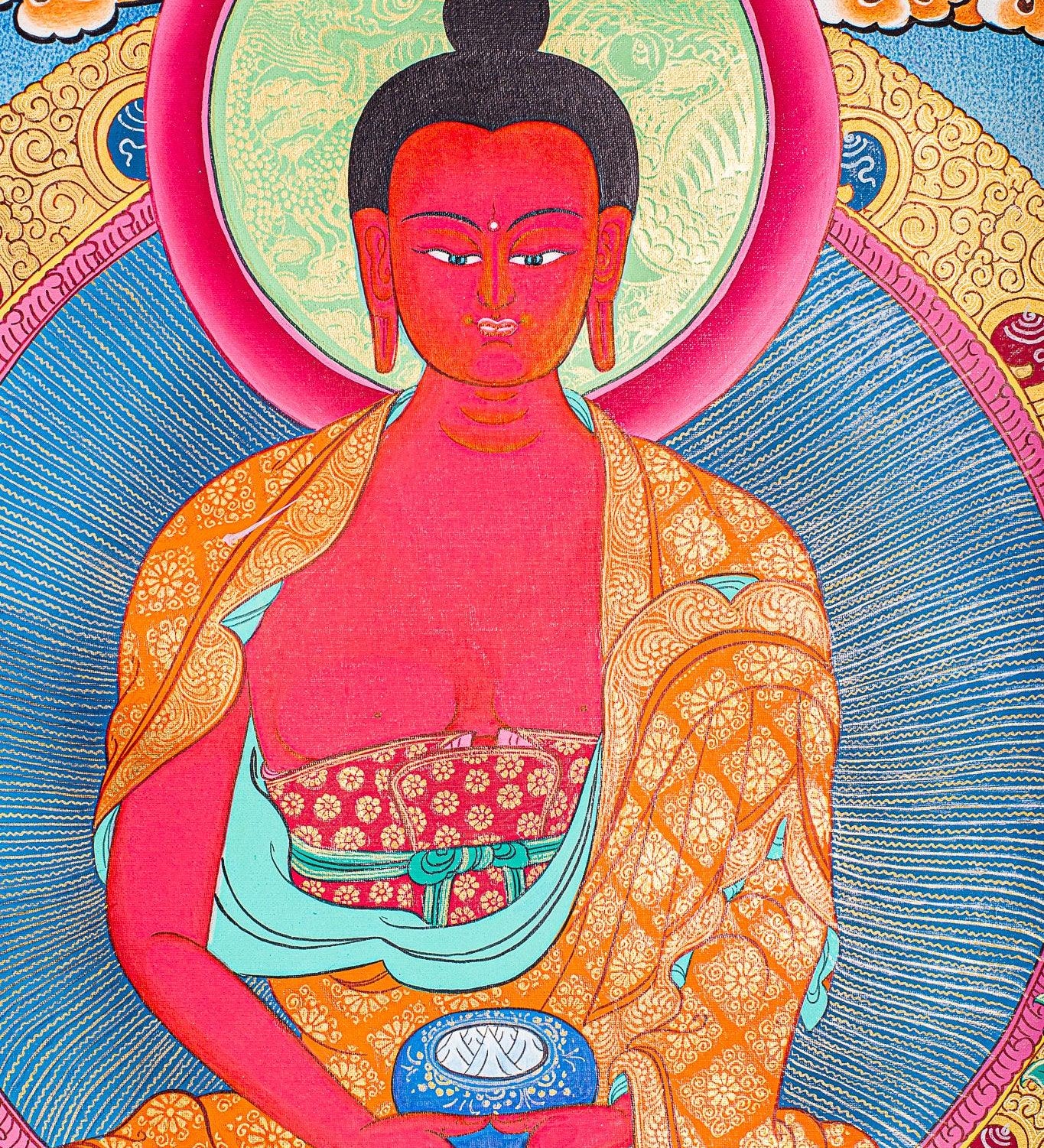 Amitabha Buddha Thangka painting on canvas with pancha buddha ( 5 Buddha) Tibetan Art
