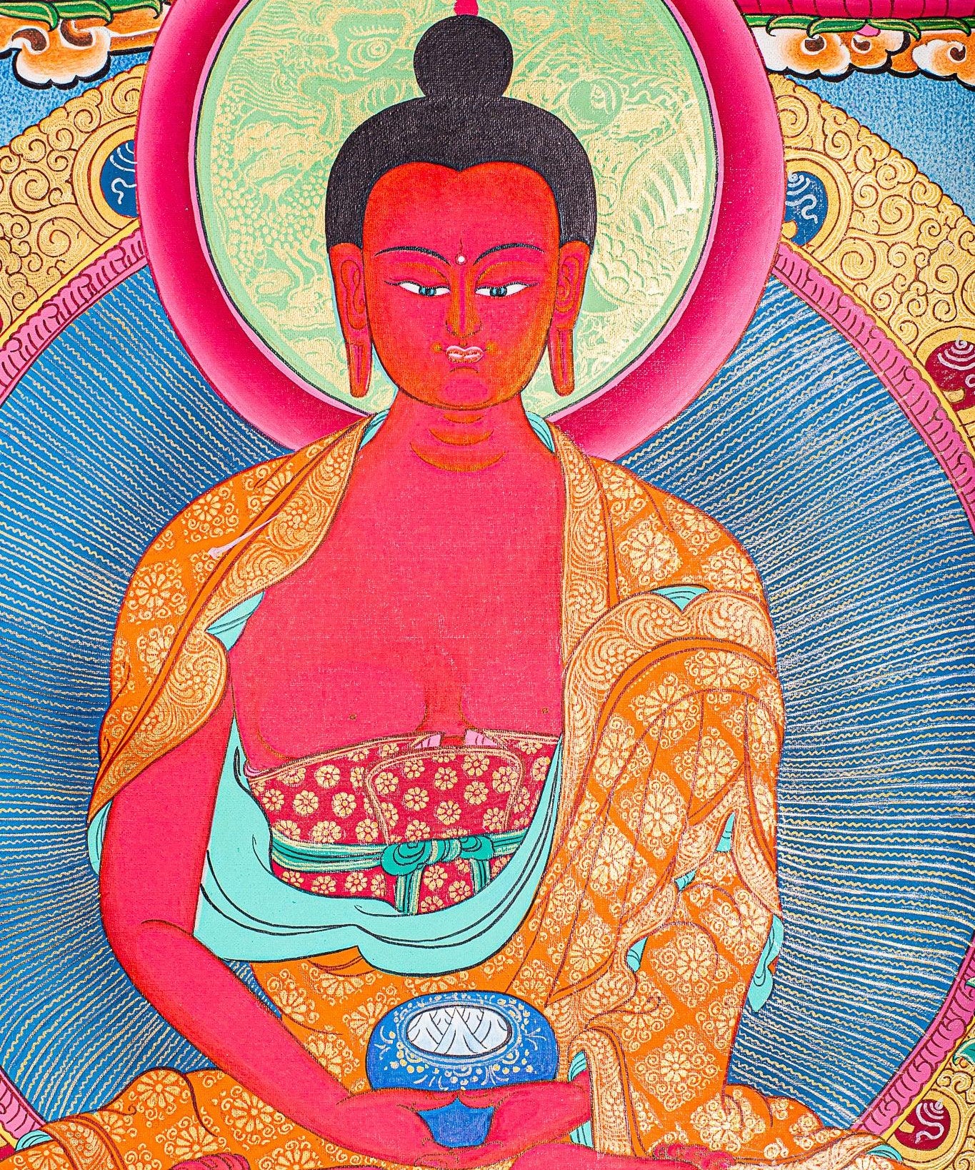 Amitabha Buddha Thangka painting on canvas with pancha buddha ( 5 Buddha) Tibetan Art