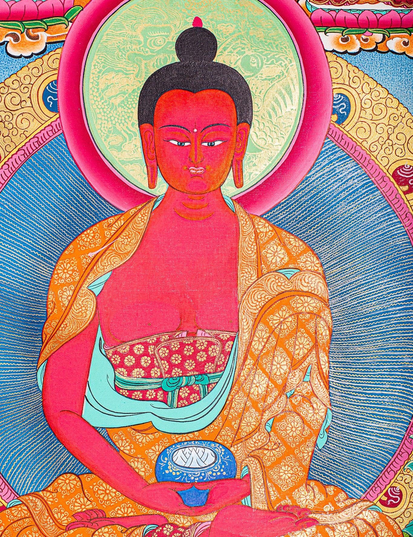 Amitabha Buddha Thangka painting on canvas with pancha buddha ( 5 Buddha) Tibetan Art