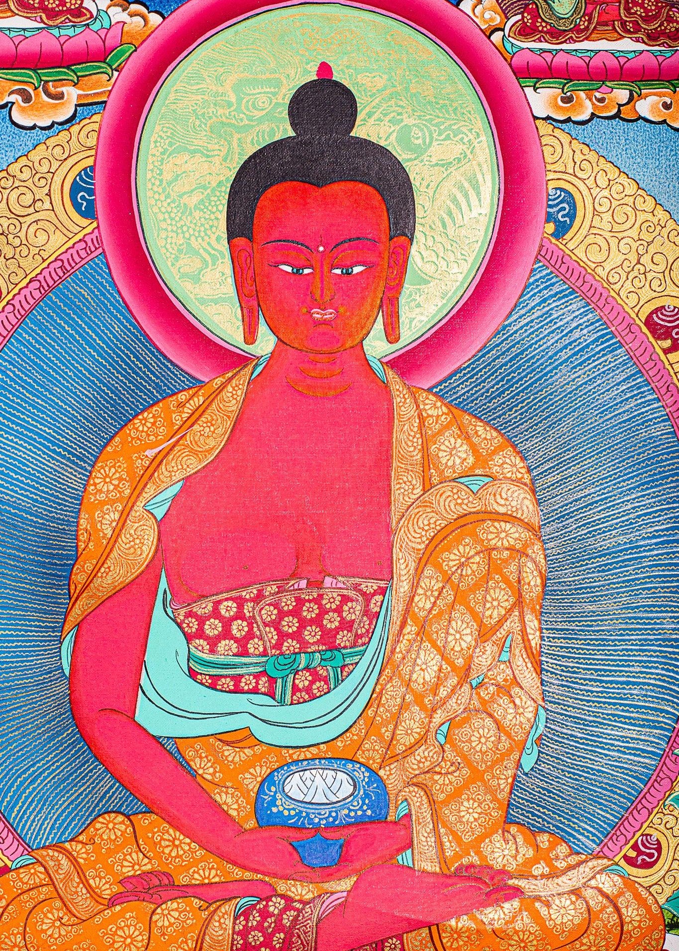 Amitabha Buddha Thangka painting on canvas with pancha buddha ( 5 Buddha) Tibetan Art