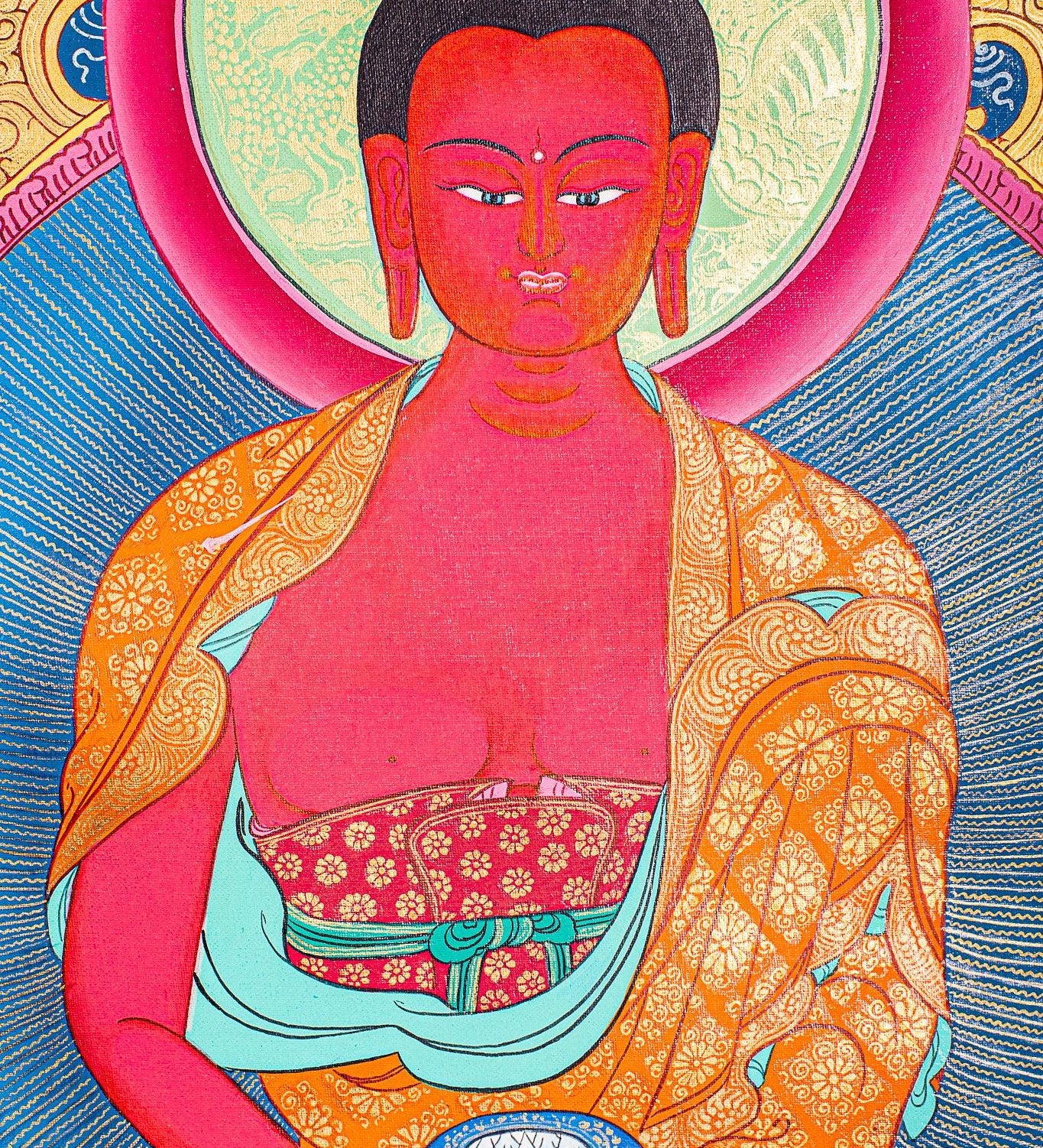 Amitabha Buddha Thangka painting on canvas with pancha buddha ( 5 Buddha) Tibetan Art