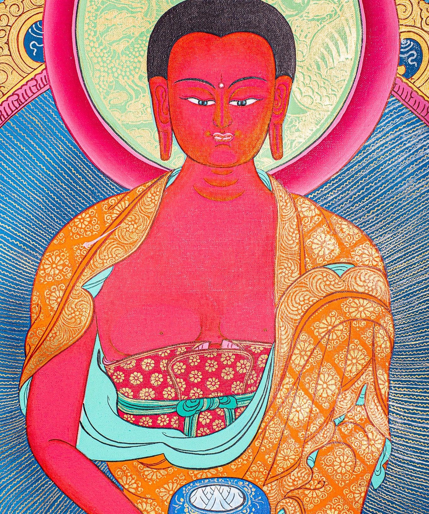 Amitabha Buddha Thangka painting on canvas with pancha buddha ( 5 Buddha) Tibetan Art