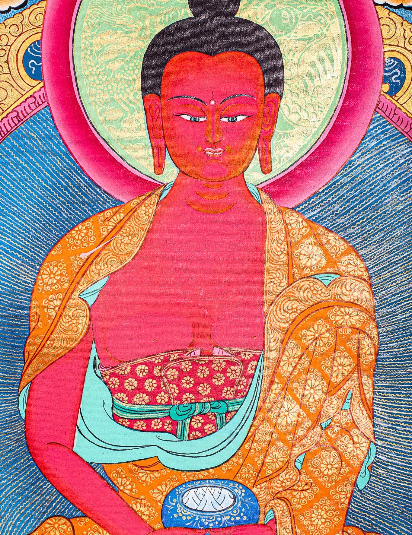 Amitabha Buddha Thangka painting on canvas with pancha buddha ( 5 Buddha) Tibetan Art