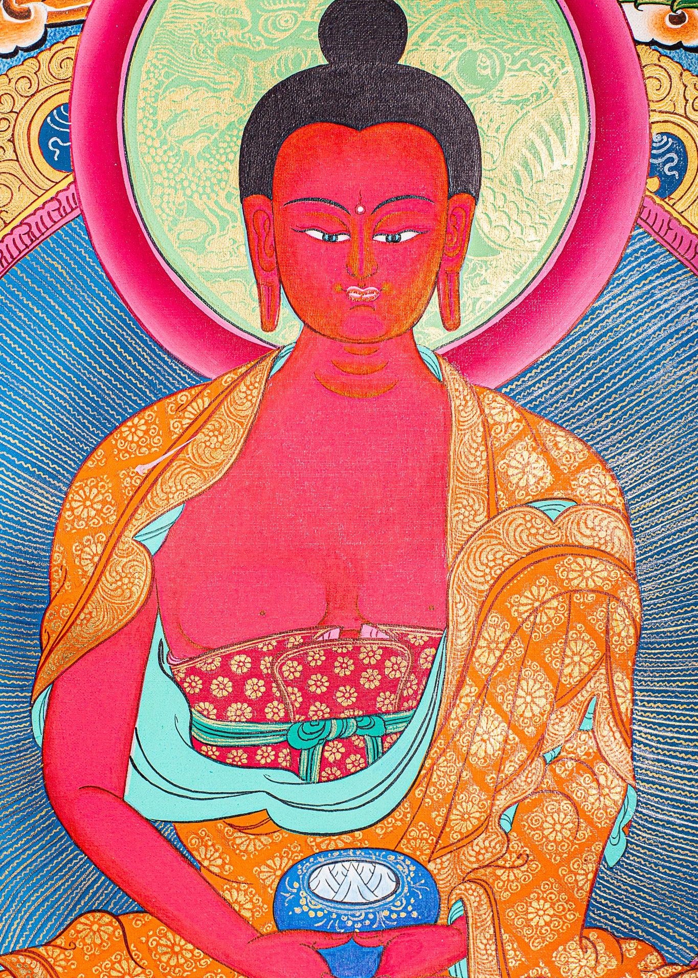 Amitabha Buddha Thangka painting on canvas with pancha buddha ( 5 Buddha) Tibetan Art