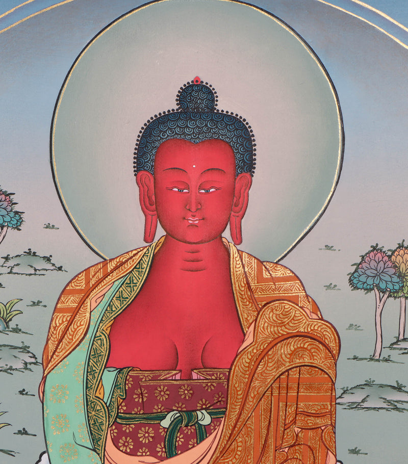 Amitabha Buddha Thangka Painting - Karma Gadri Style Thangka - Handpainted by skillfull artisan - HimalayasShop