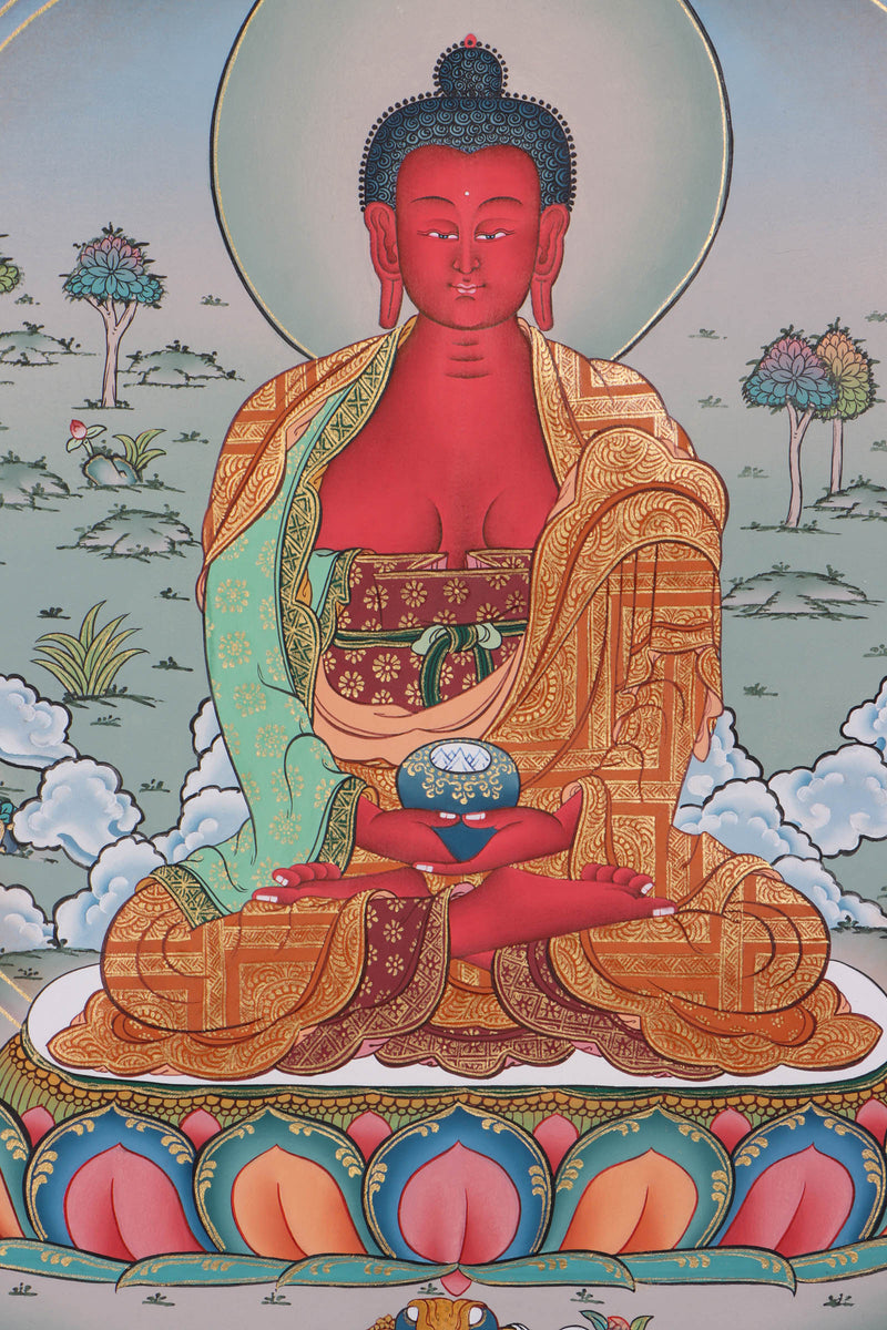 Amitabha Buddha Thangka Painting - Karma Gadri Style Thangka - Handpainted by skillfull artisan - HimalayasShop