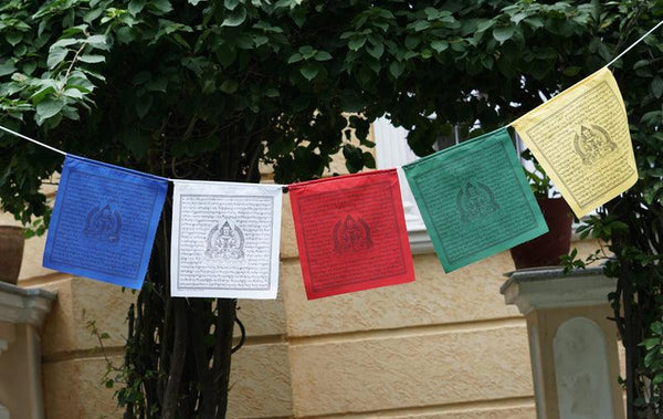 Amitayus Buddha Praying flag being hanged