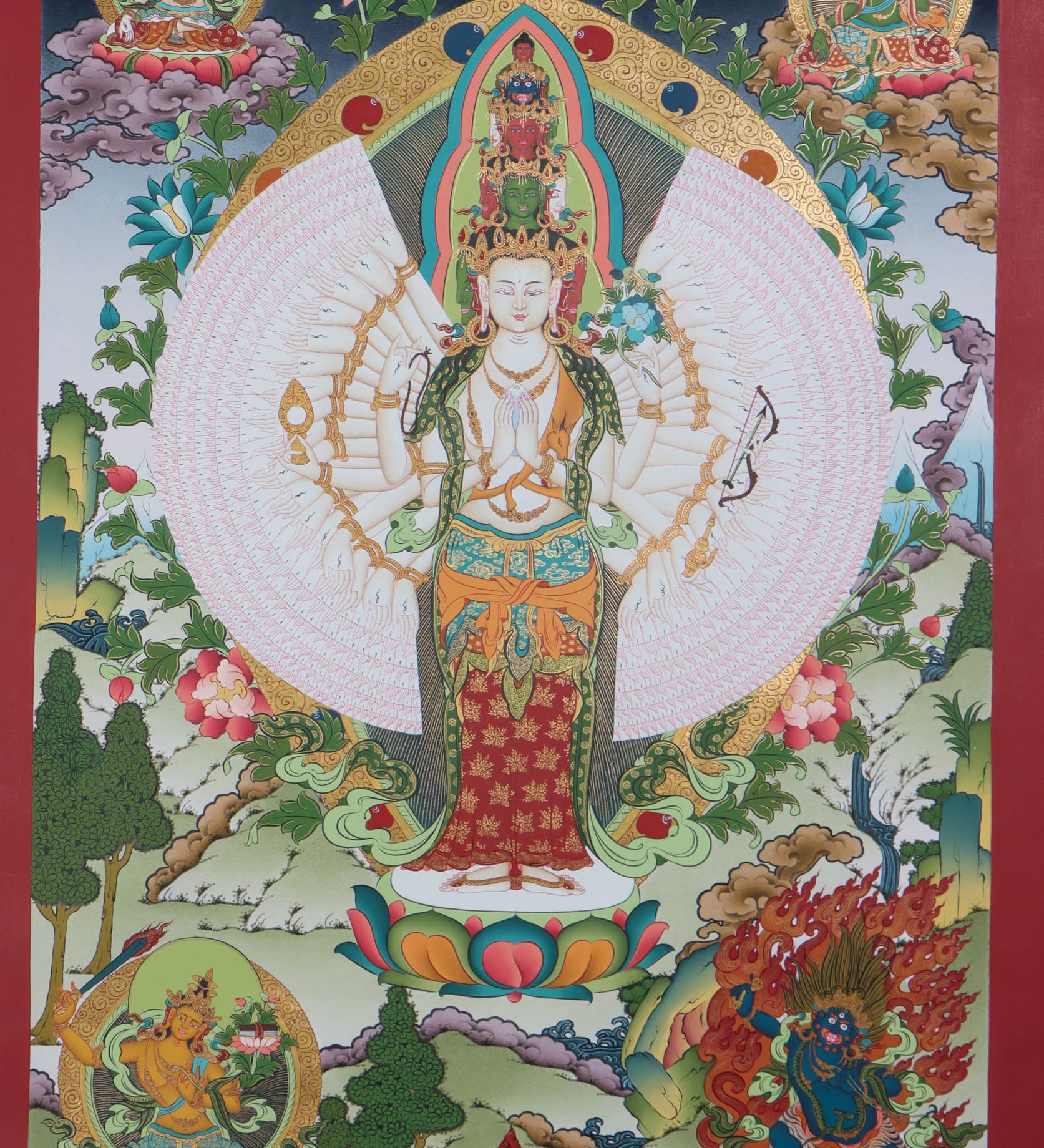 Avalokiteshvara Thangka Painting - Handpainted by skillfull artisan using only natural stone color - Himalayas Shop