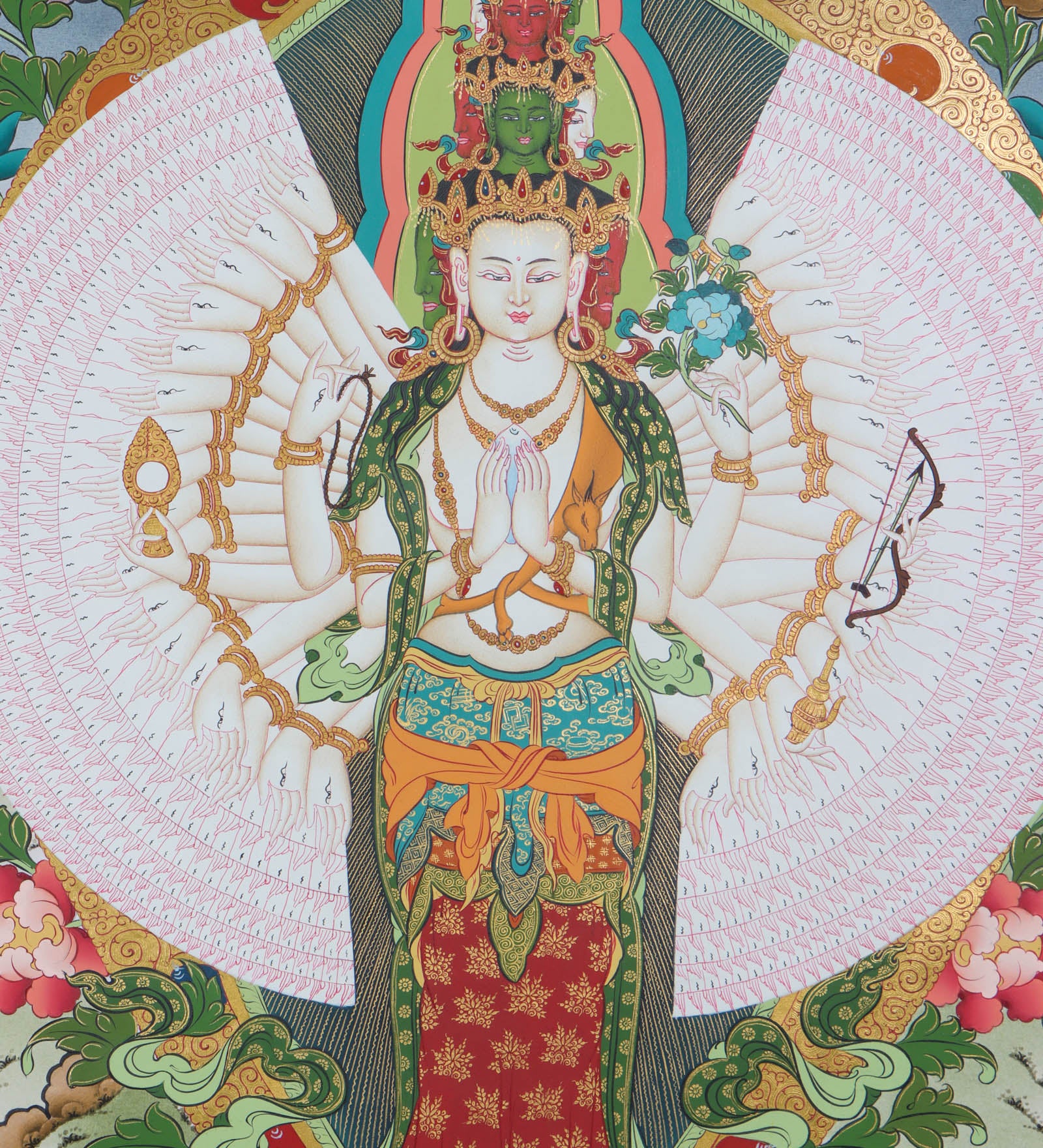 Avalokiteshvara Thangka Painting - Handpainted by skillfull artisan using only natural stone color - Himalayas Shop