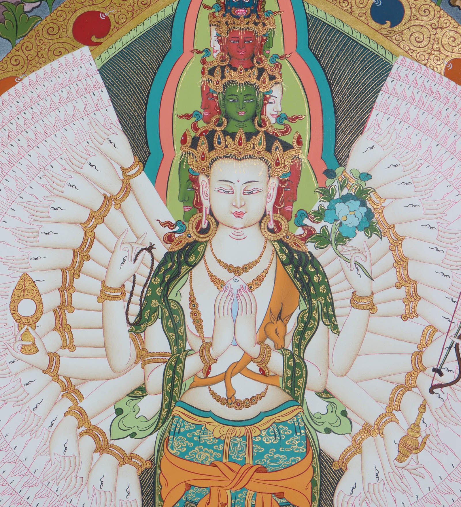 Avalokiteshvara Thangka Painting - Handpainted by skillfull artisan using only natural stone color - Himalayas Shop