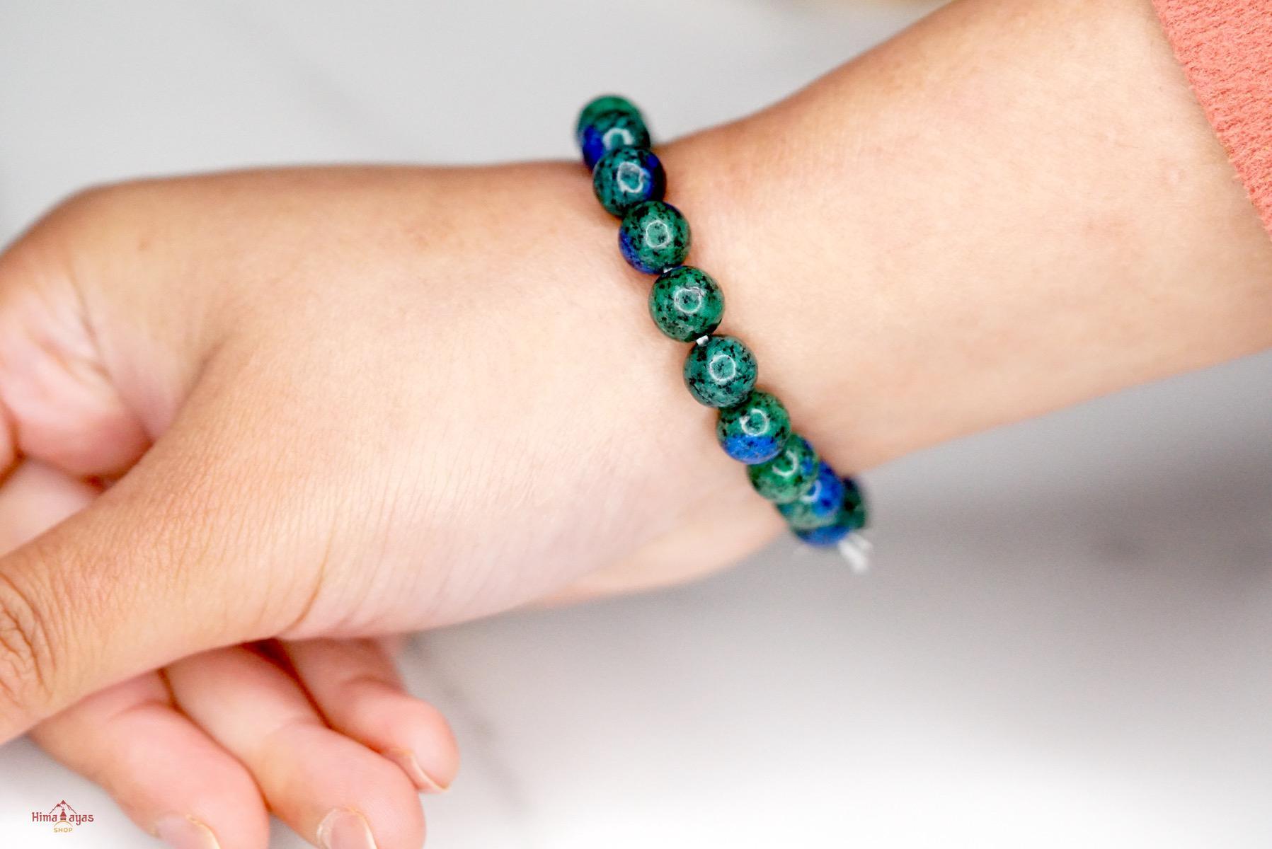 Azurite Malachite Bracelet being worn side view 
