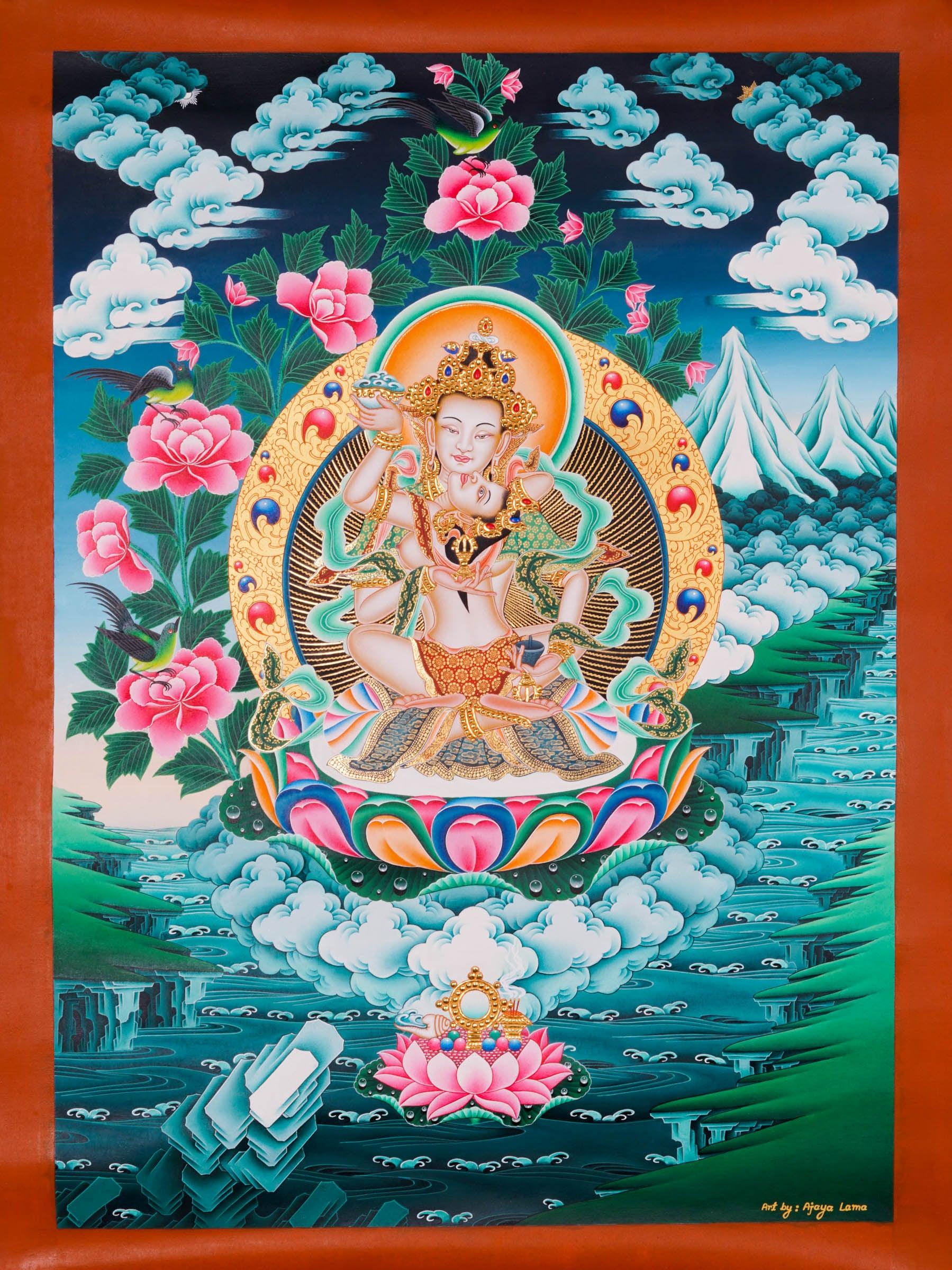 Bajrasattwa Thangka Painting - Handmade thangka painting - HimalayasShop 