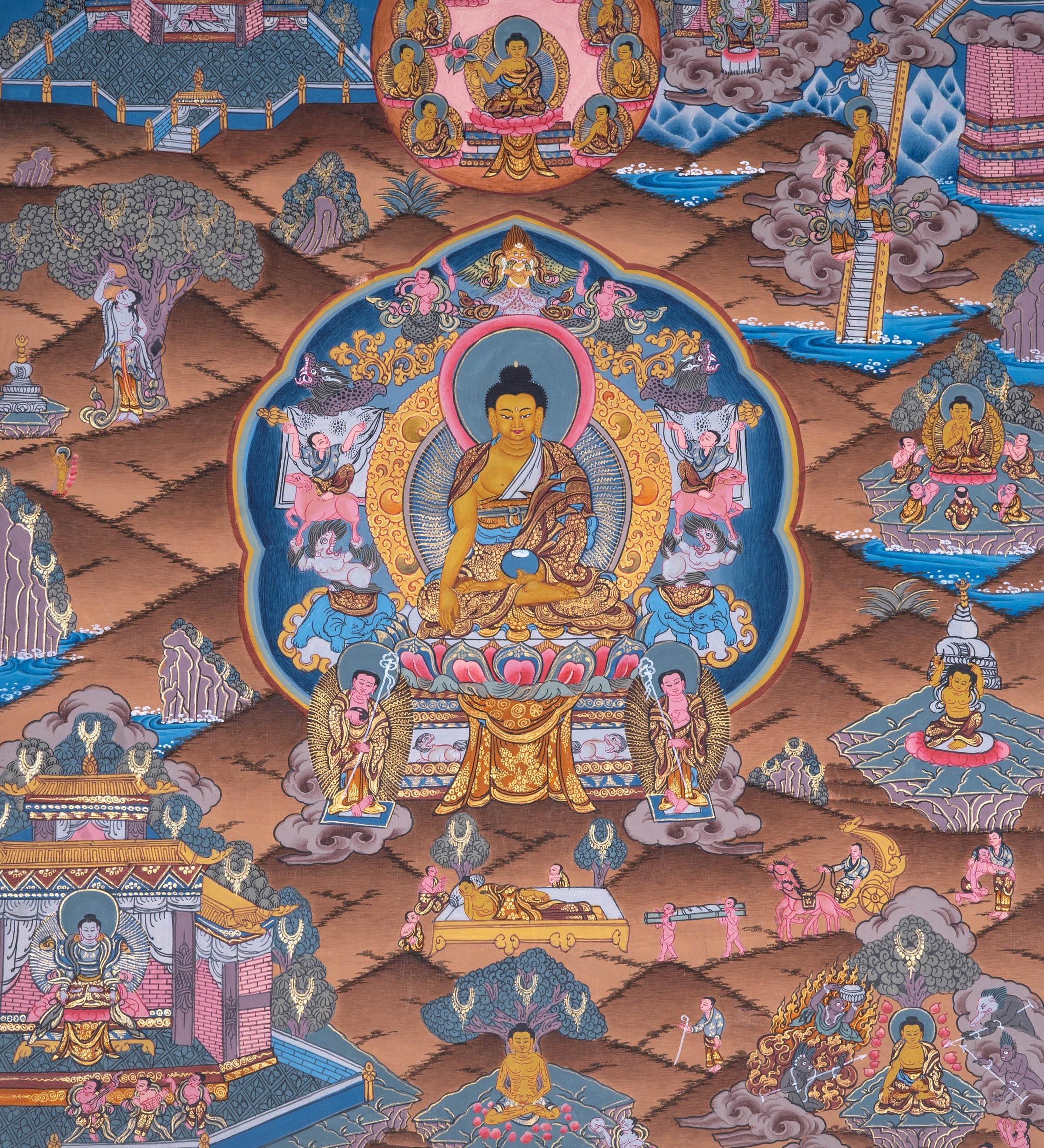 Life of Shakyamuni Buddha Thangka Painting - Himalayas Shop