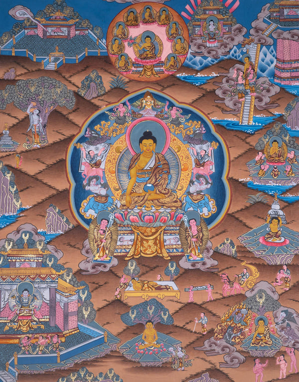 Life of Shakyamuni Buddha Thangka Painting - Himalayas Shop