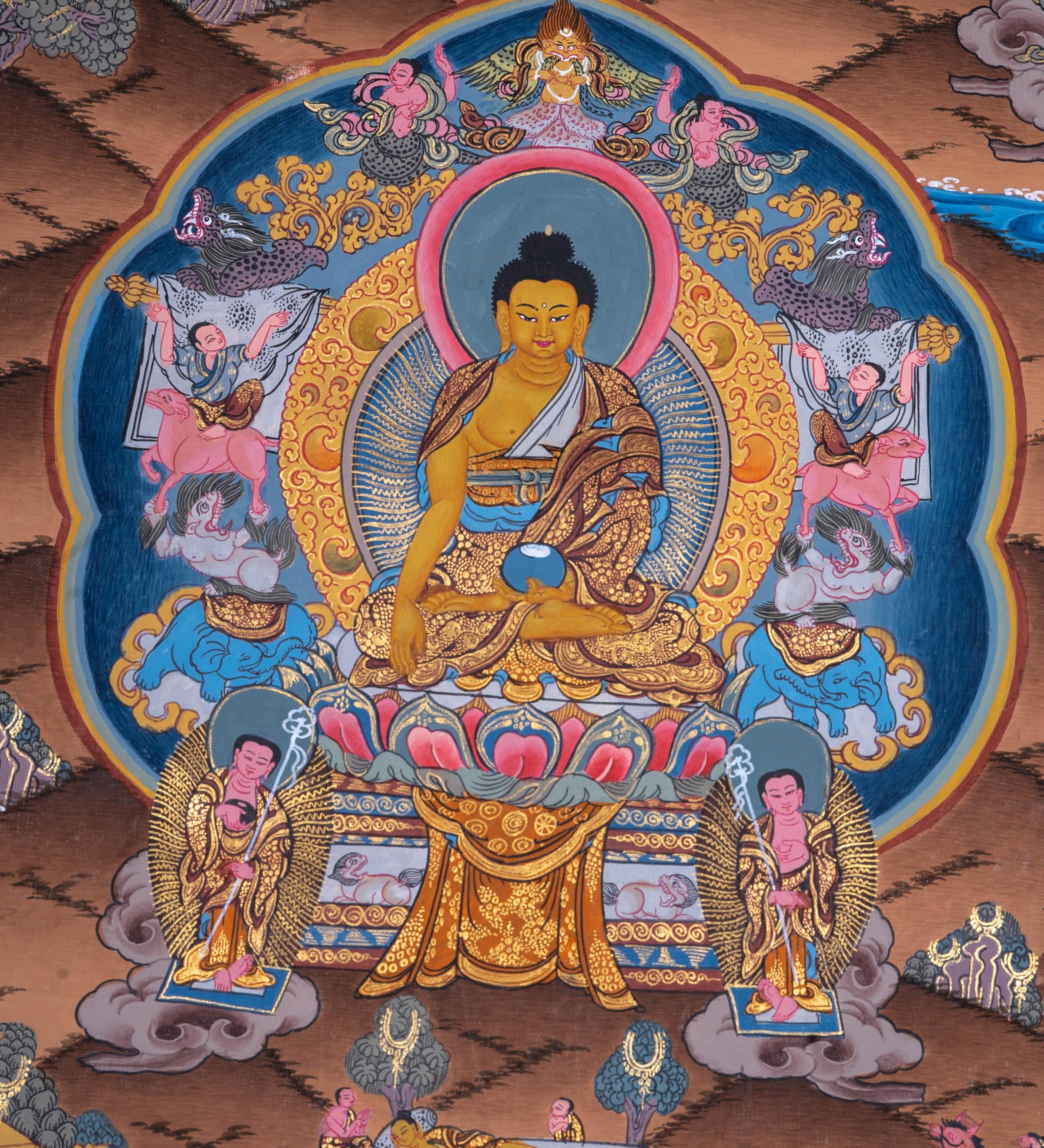 Life of Shakyamuni Buddha Thangka Painting - Himalayas Shop