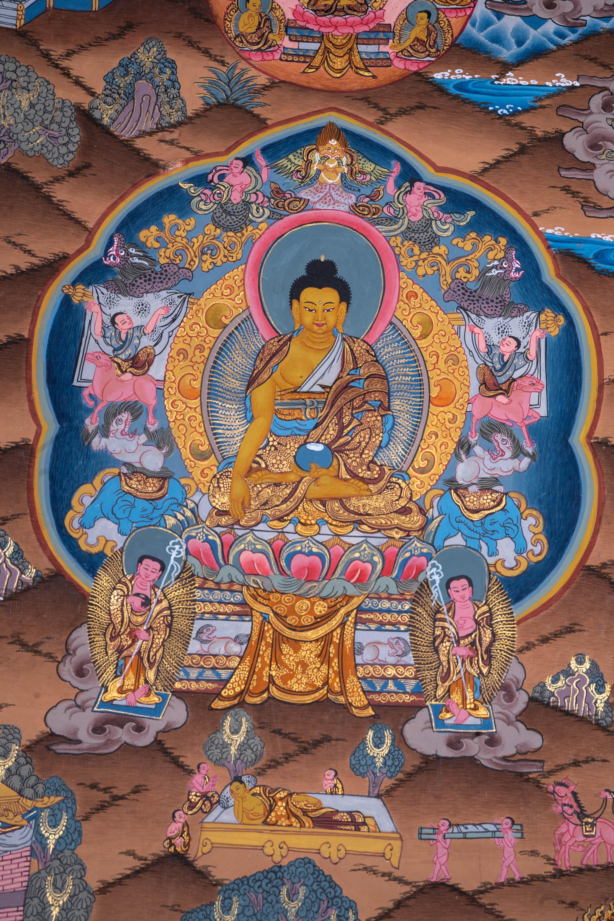 Life of Shakyamuni Buddha Thangka Painting - Himalayas Shop