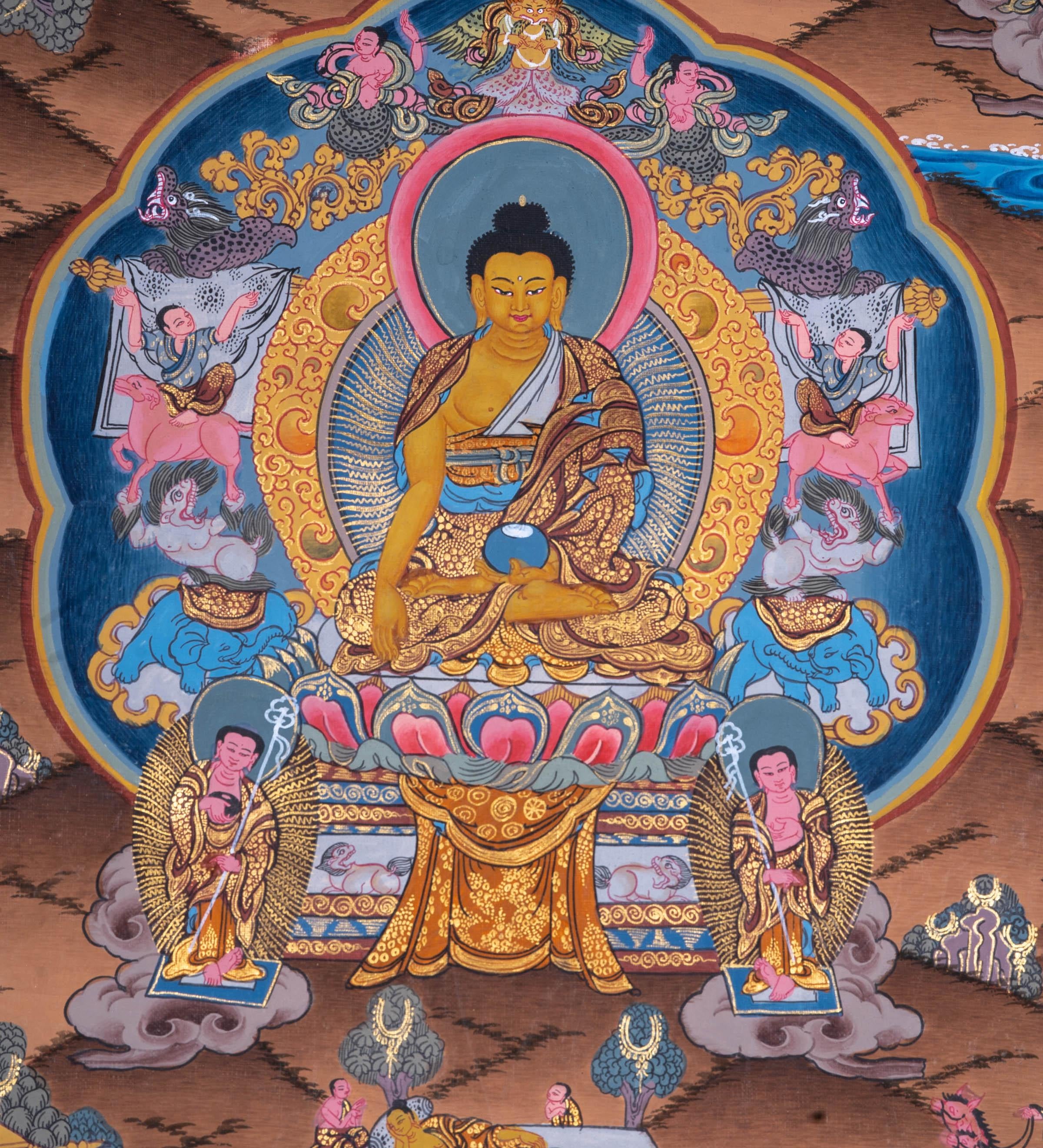 Life of Shakyamuni Buddha Thangka Painting - Himalayas Shop